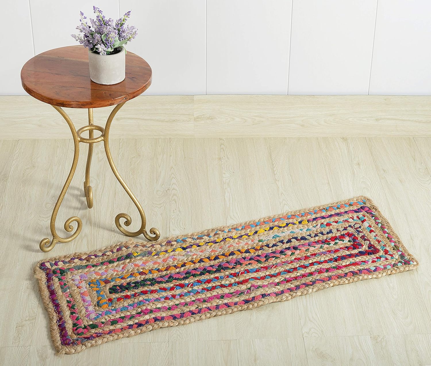 Camino de mesa de yute natural, alfombra rectangular tejida a mano de larga duración, hecha de material de yute para entradas de puertas interiores