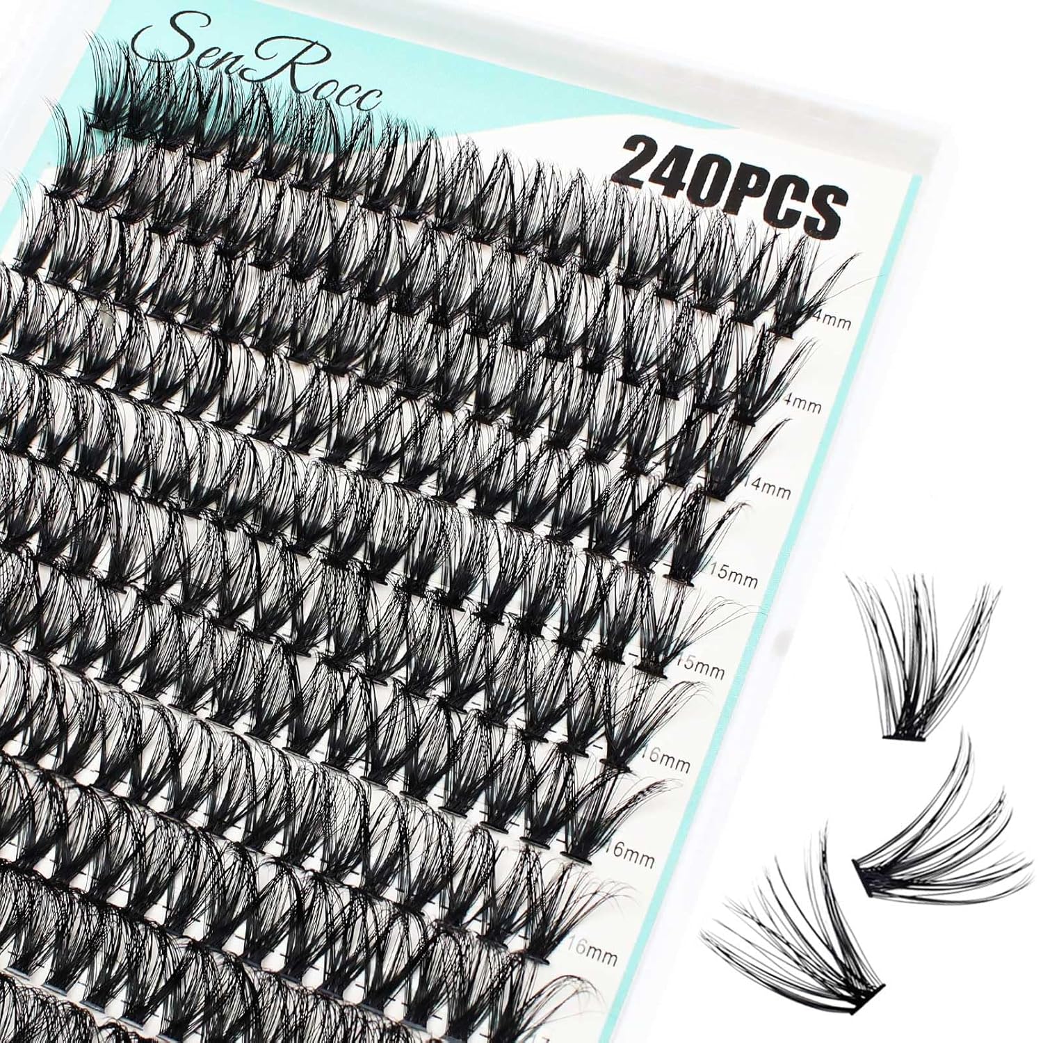 Pestañas individuales de 0.55-0.70 pulgadas, 240 unidades de pestañas en racimo de aspecto natural, bandeja mixta para extensiones de pestañas con