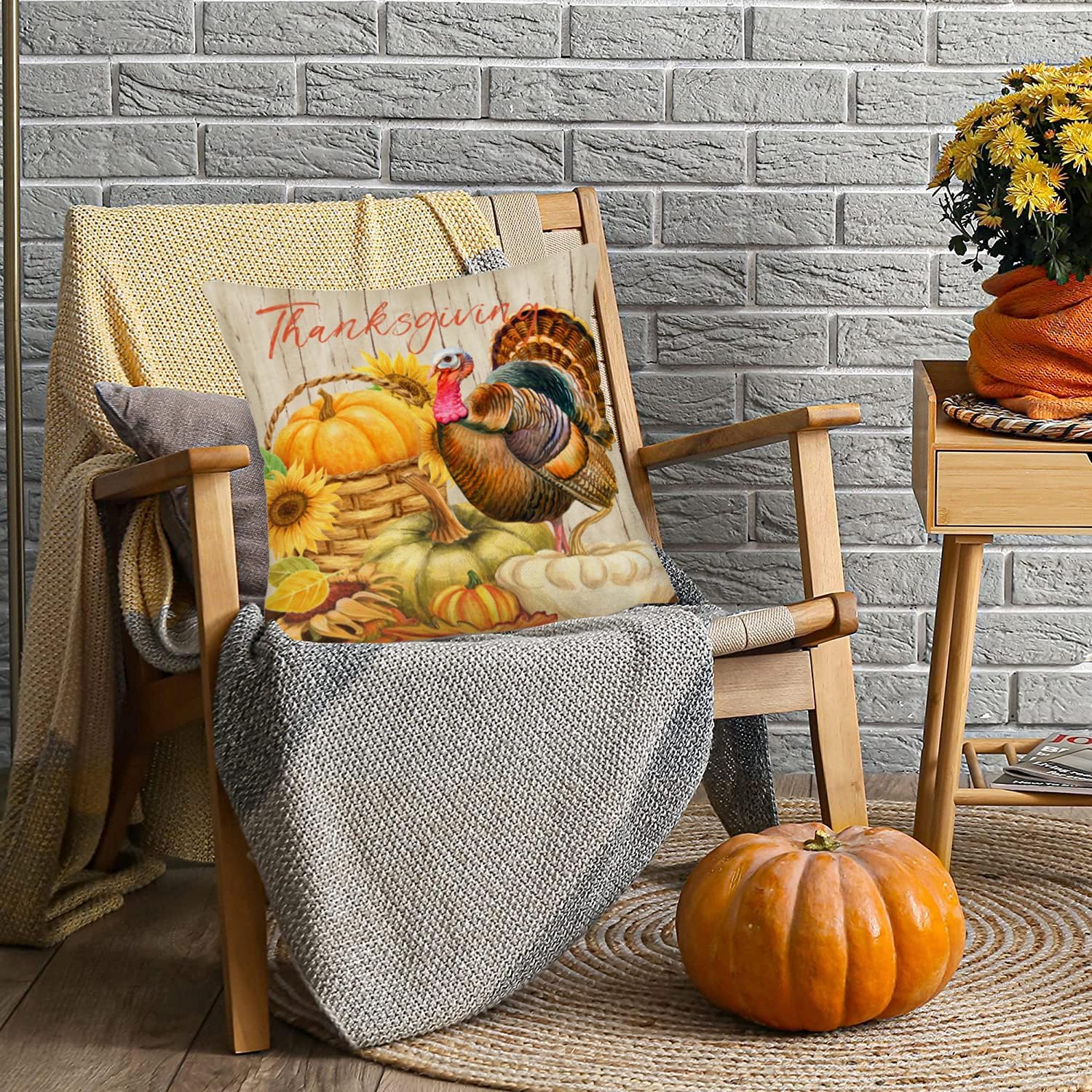 Fundas de almohada decorativas de pavo de Acción de Gracias de 22 x 22 pulgadas, fundas decorativas para el hogar, sofá, decoración de sofá, funda