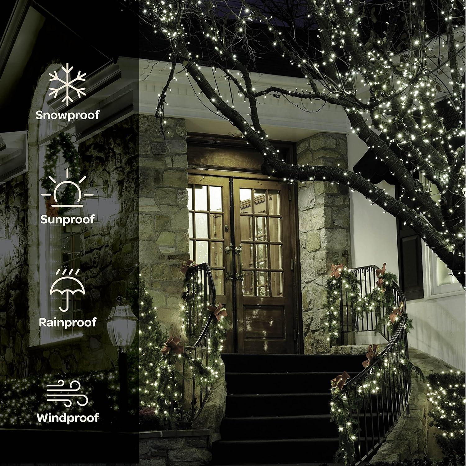 1000 luces LED de Navidad blanco frío Cadena de luces súper largas de 400 pies  Control remoto con 8 modostemporizadorregulable  Aprobado por UL