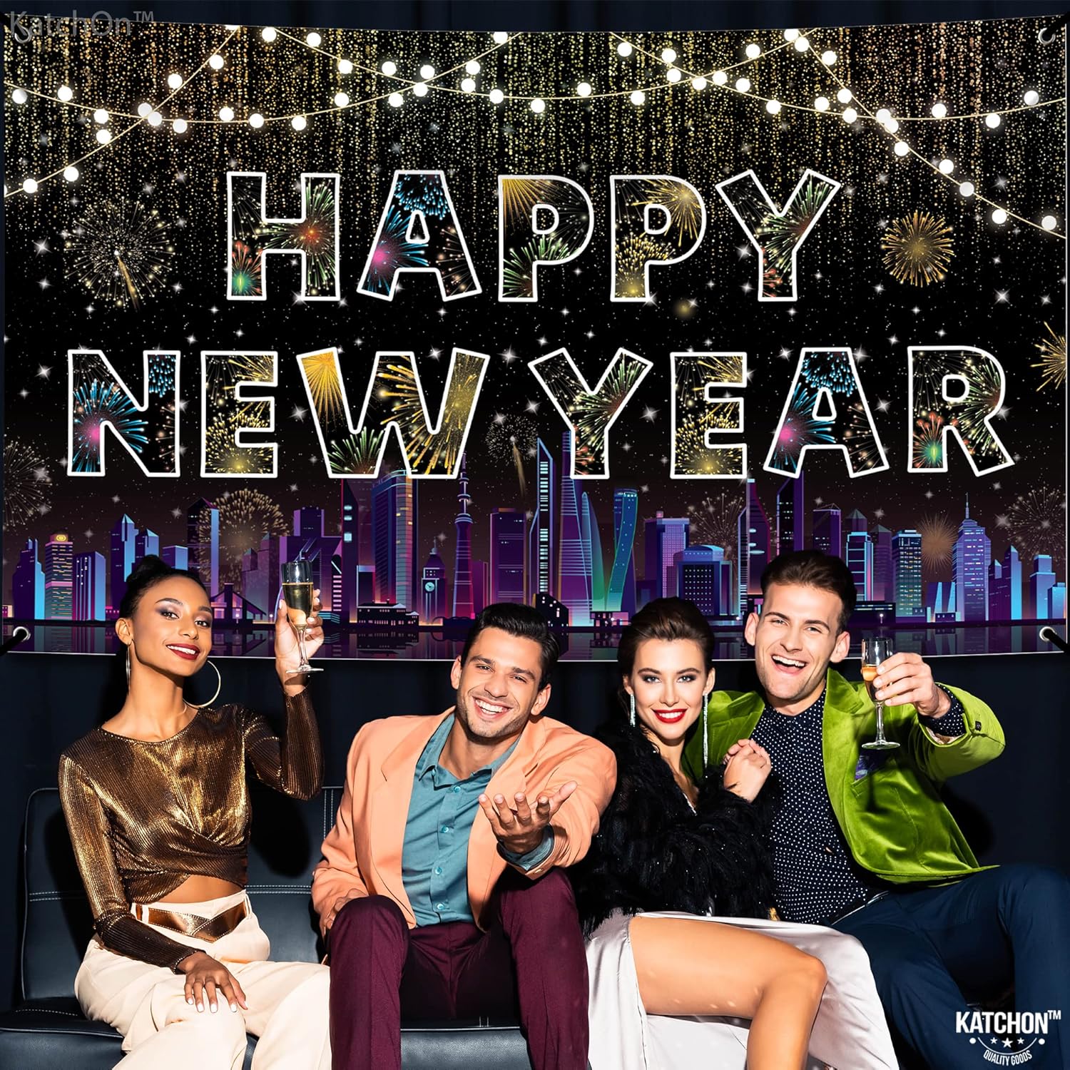KatchOn, Cartel XtraLarge de feliz año nuevo  72 x 44 pulgadas  Decoraciones coloridas de feliz año nuevo 2024  Fondo de feliz año nuevo,