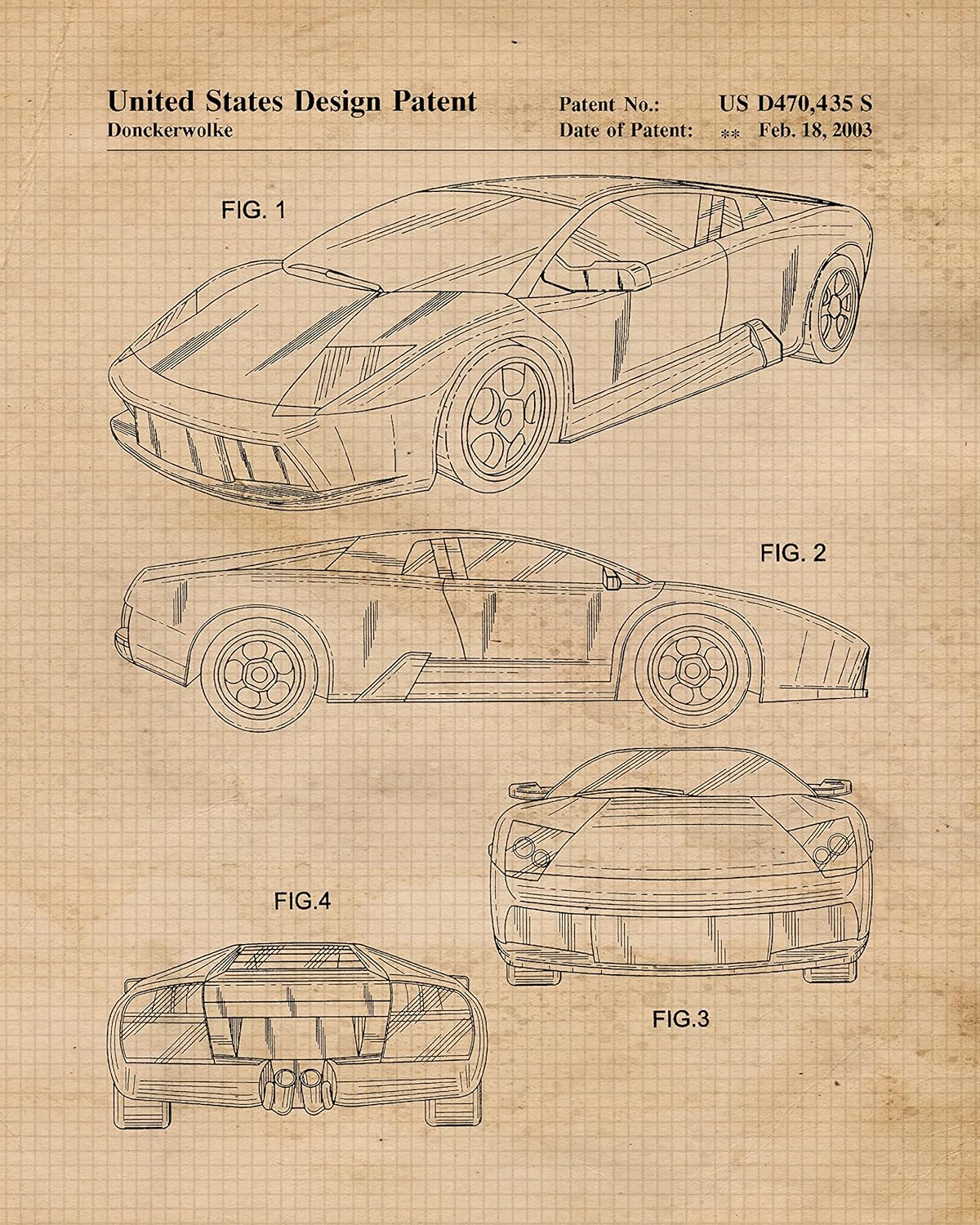 Classic Cars Patent Prints, 6 (8×10) Unframed Photos, Wall Art Decor Gifts for Home Lamborghini Office Gears Garage Shop School Racing Engineer