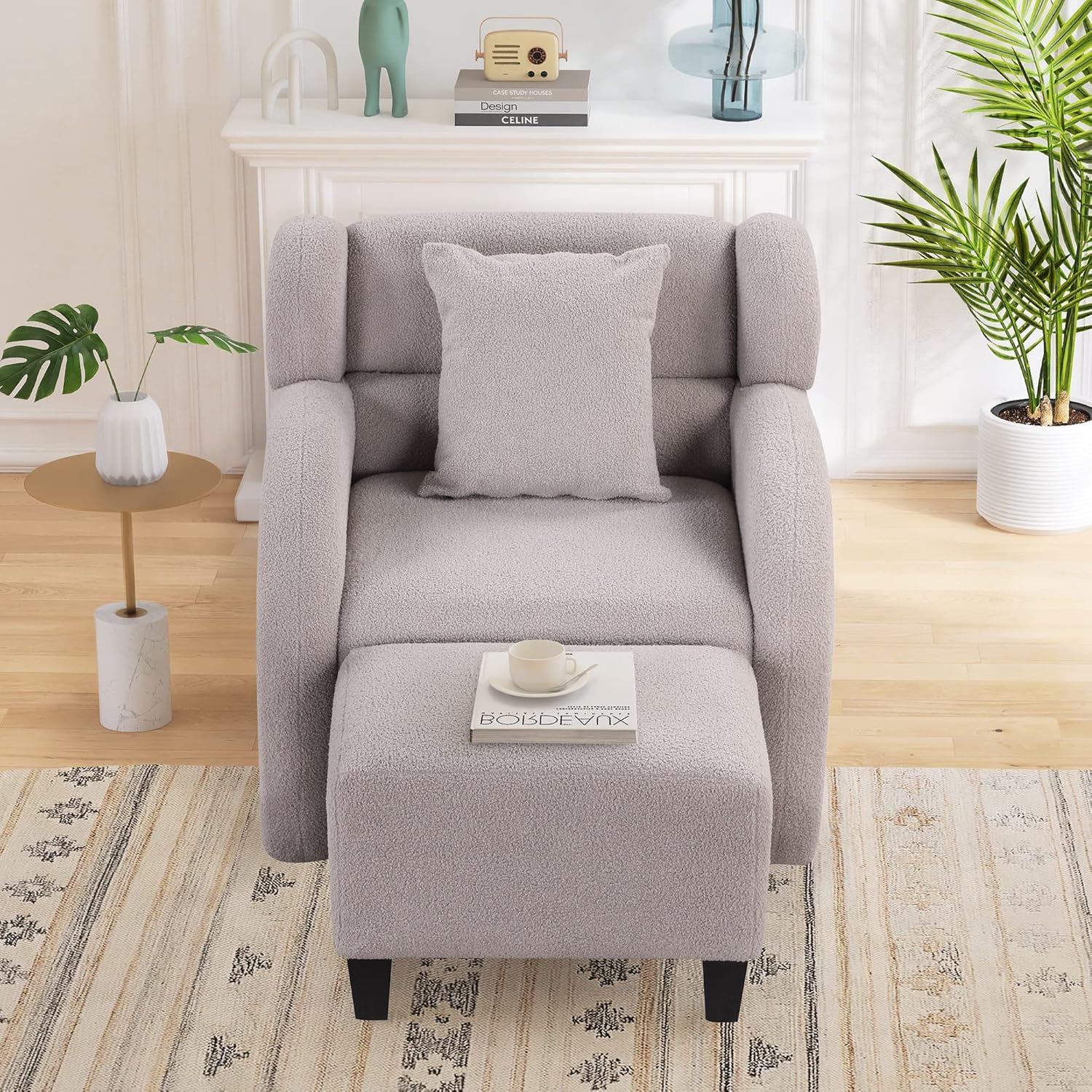 Juego otomano Accent, cómodo sillón tapizado de tela de lino con reposapiés para sala de estar, bañera de club, barril redondo, sillón de ocio para
