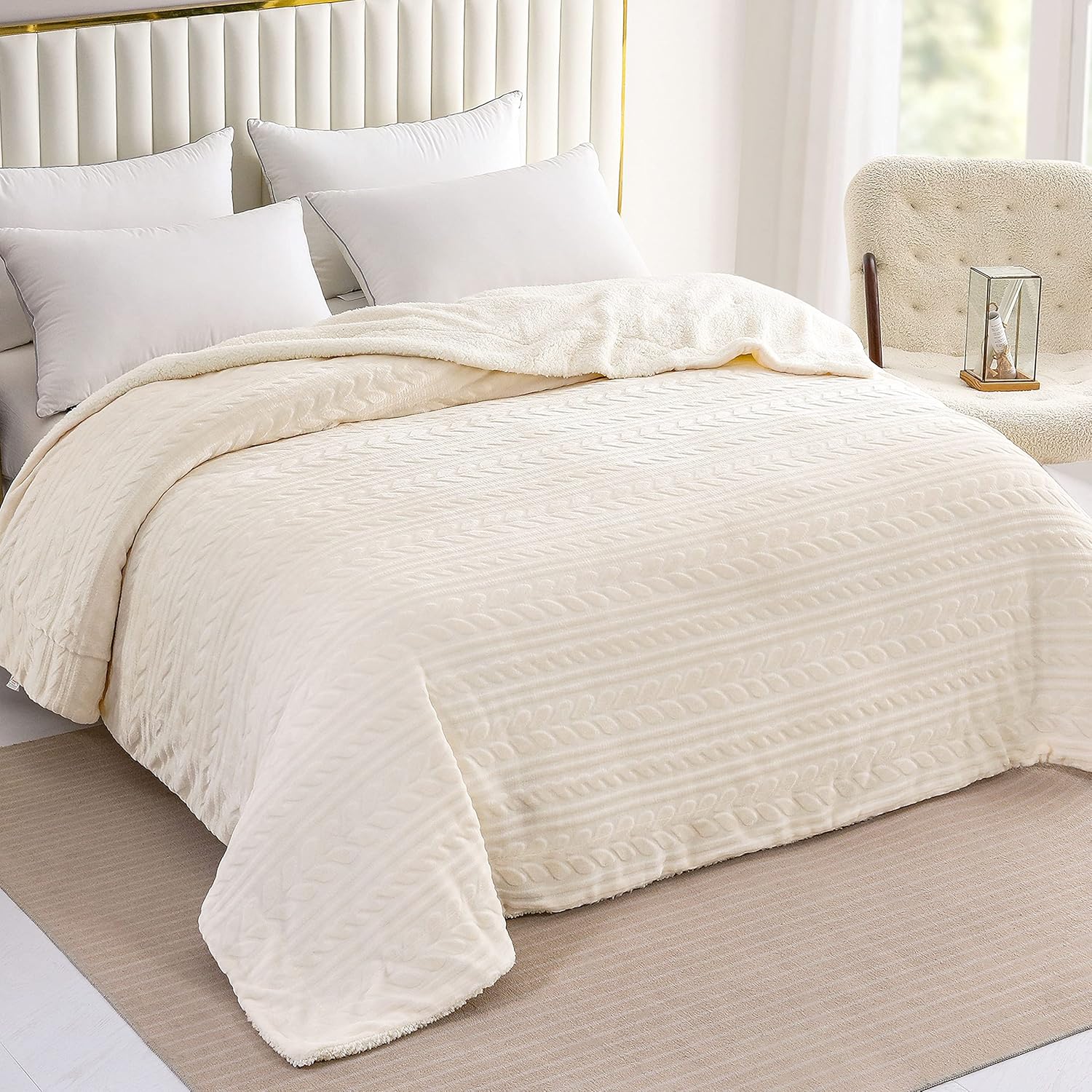 Exclusivo Mezcla Manta de cama de forro polar Sherpa de tamaño individual, mantas cálidas de terciopelo reversible para cama, sofá, 90 x 66