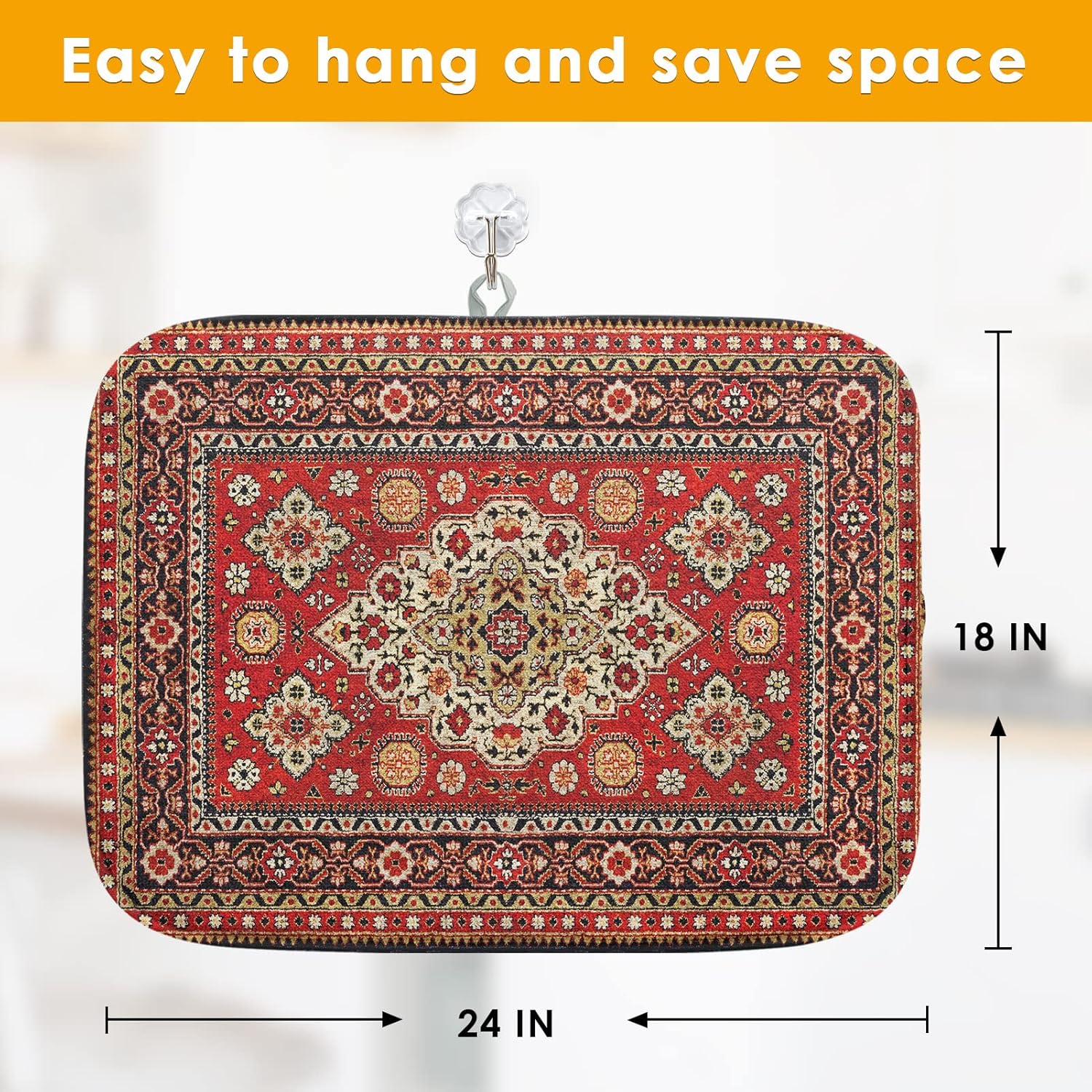 Tapete para secar platos, almohadilla de microfibra absorbente turca marroquí roja real para decoración de encimera de cocina, resistente al calor y