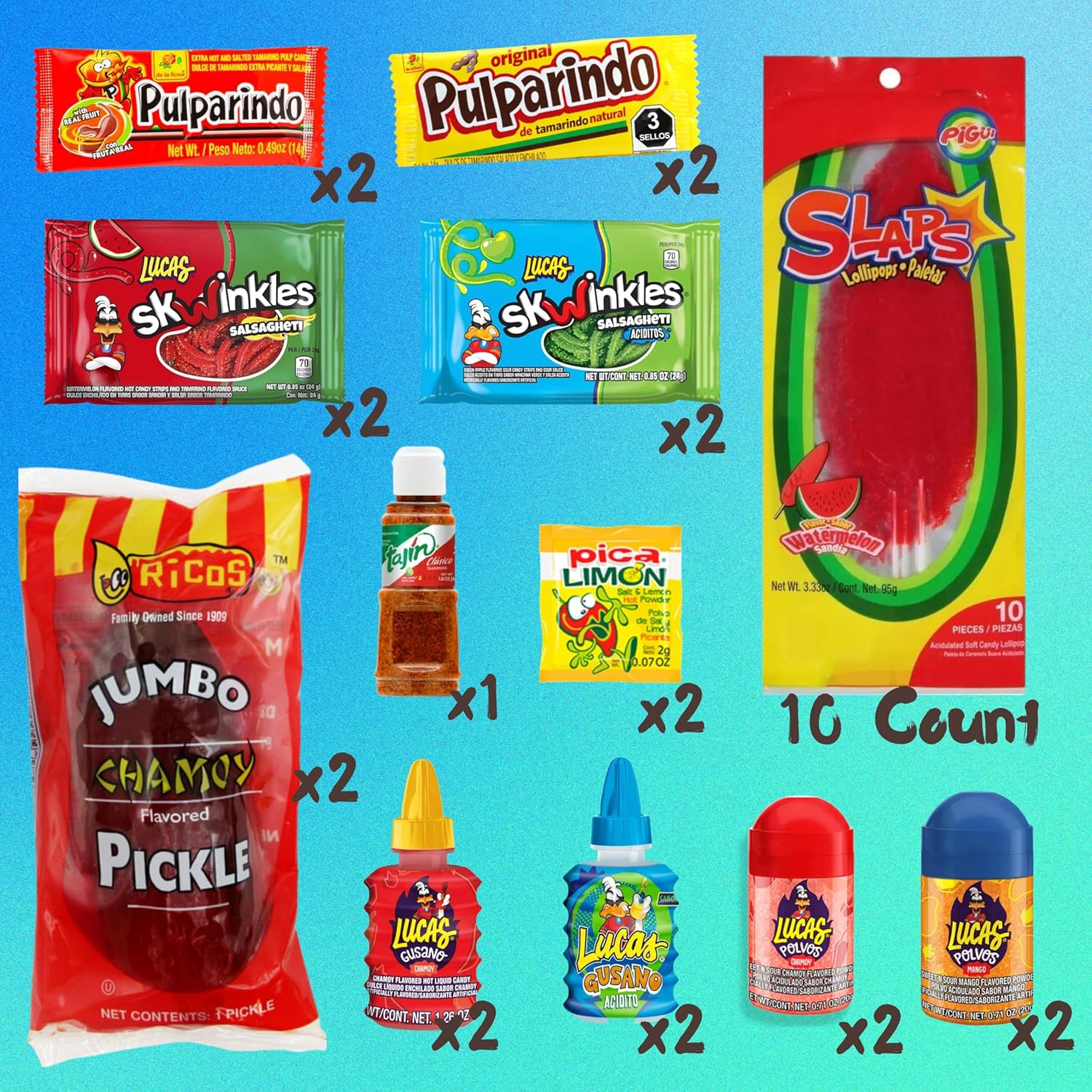 Kit de pepinillos Chamoy con caramelo mexicano, incluye Gusano Chamoy y Skwinkles Salsagheti  El popular kit de pepinillos Tiktok Chamoy de Ma Lit