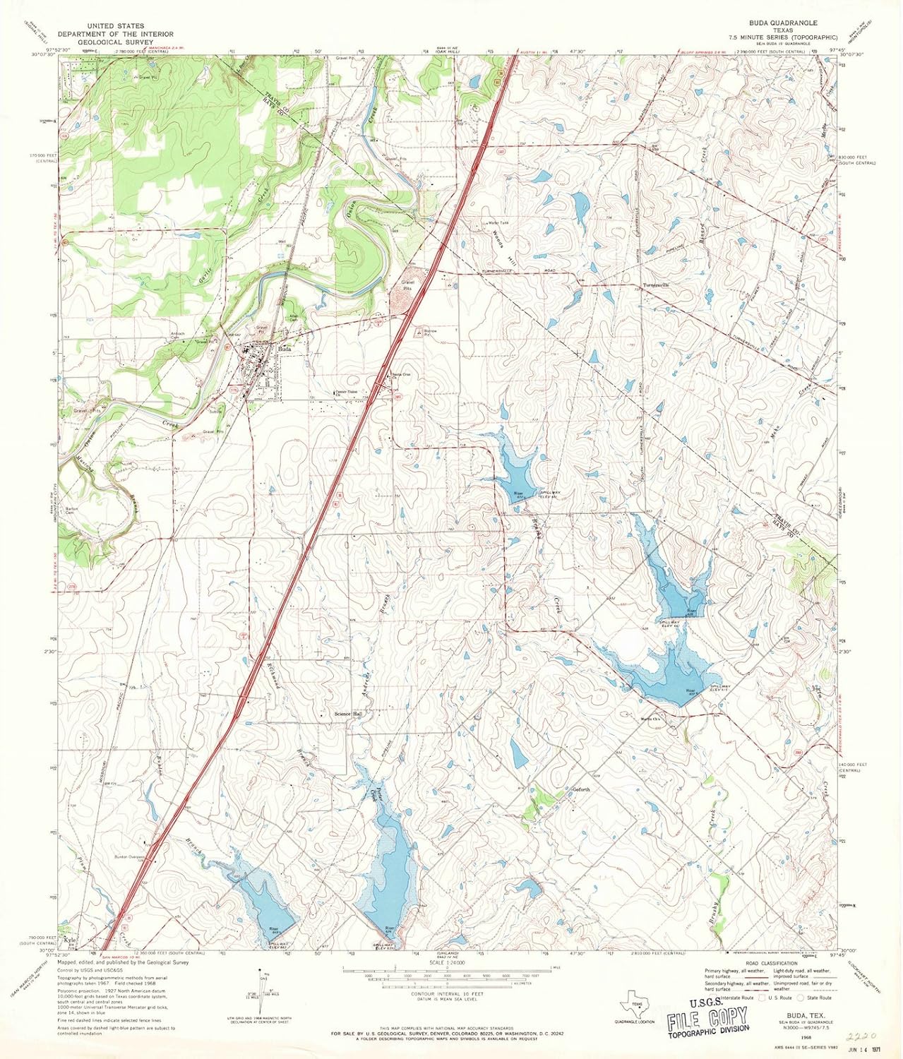 Texas Maps  1968 Buda, TX  USGS Historical Topographic Wall Art  44 in x 53 in