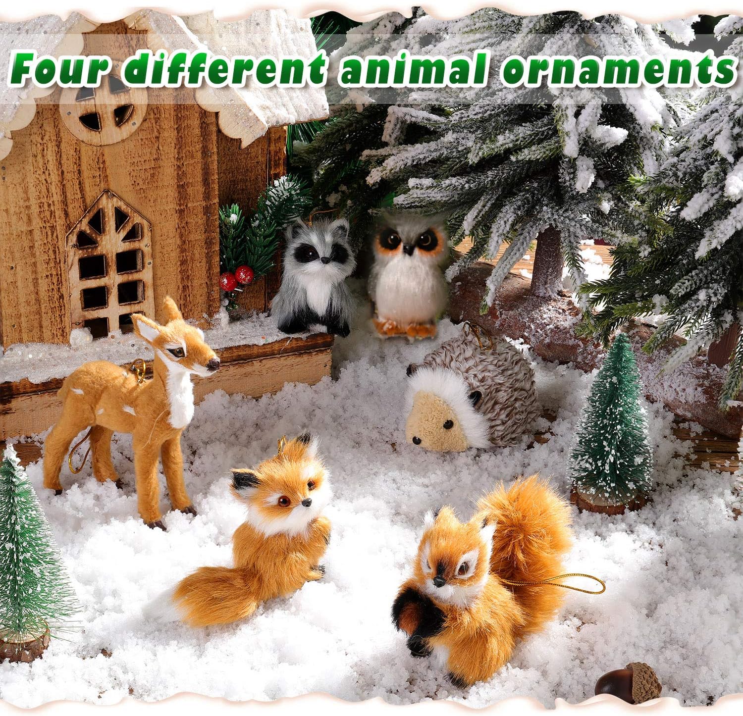 WILLBOND 6 piezas de animales de peluche, piel de bosque, animal peludo, adorno colgante de Navidad para decoración del árbol de Navidad