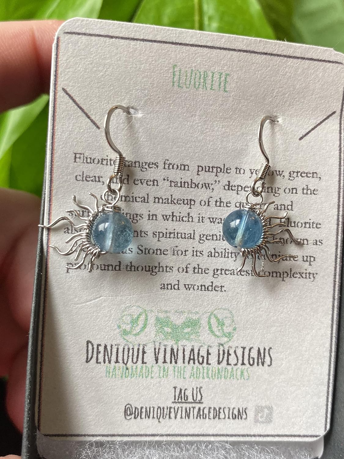 Blue Fluorite 6mm Mini Sun Dangle Earrings in Steel, Copper, Bronze, Black Iron, Titanium, Sterling Silver, 14K Gold, Rose Gold, or Black Niobium