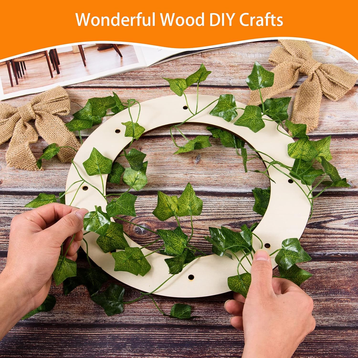 6 marcos de corona de madera para manualidades, manualidades de madera sin terminar, anillos de aro florales, guirnalda de Navidad, decoraciones