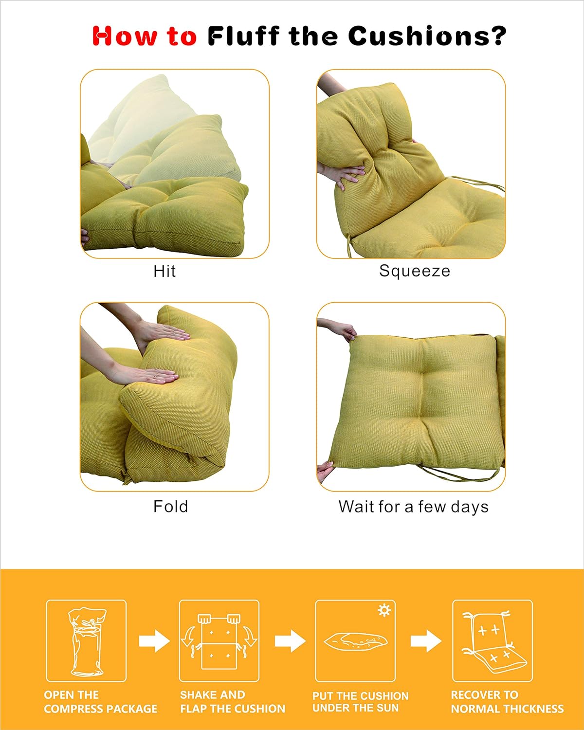BOSSIMA Cojines para silla Adirondack para patio al aire libre, esquinas redondas (Negro)