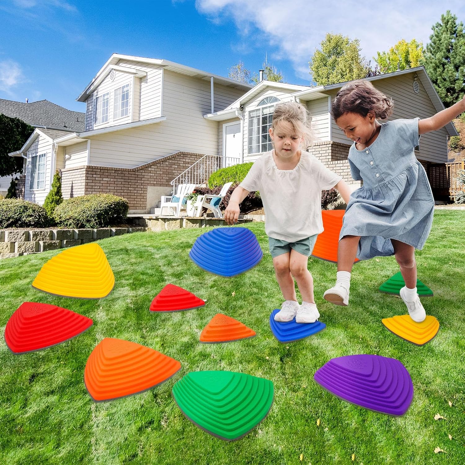 Juego de 12 piedras antideslizantes para niños, bloques de equilibrio para interiores y exteriores, pista de obstáculos, equipo de fitness para