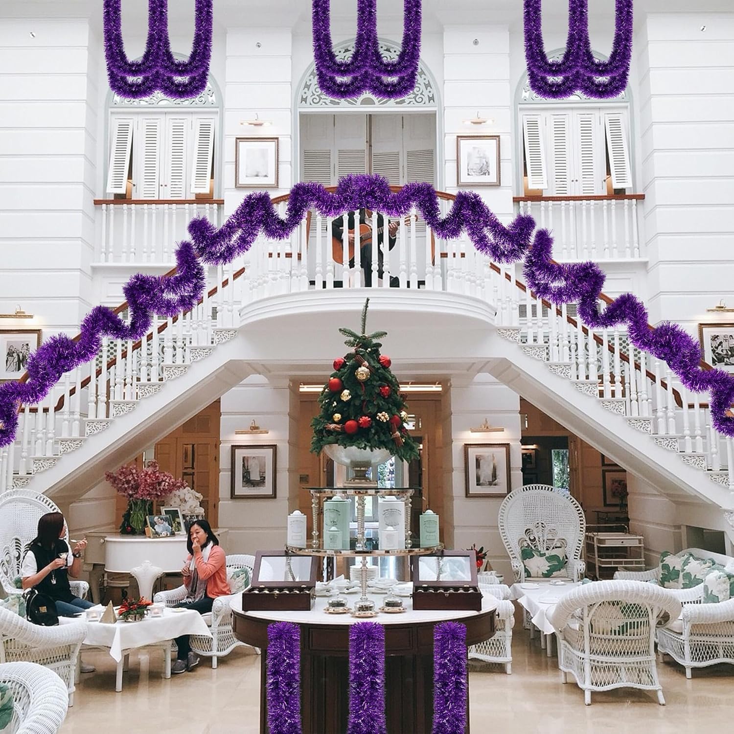 Guirnalda giratoria de oropel de 16.4 pies, guirnalda colgante brillante para árbol de Navidad, suministros de fiesta de cumpleaños, decoración de