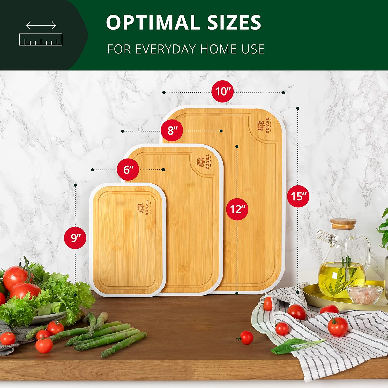 Juego de tablas para cortar de bambú para cocina con ranura de líquidos (3 piezas) para carne, queso y verduras, color blanco