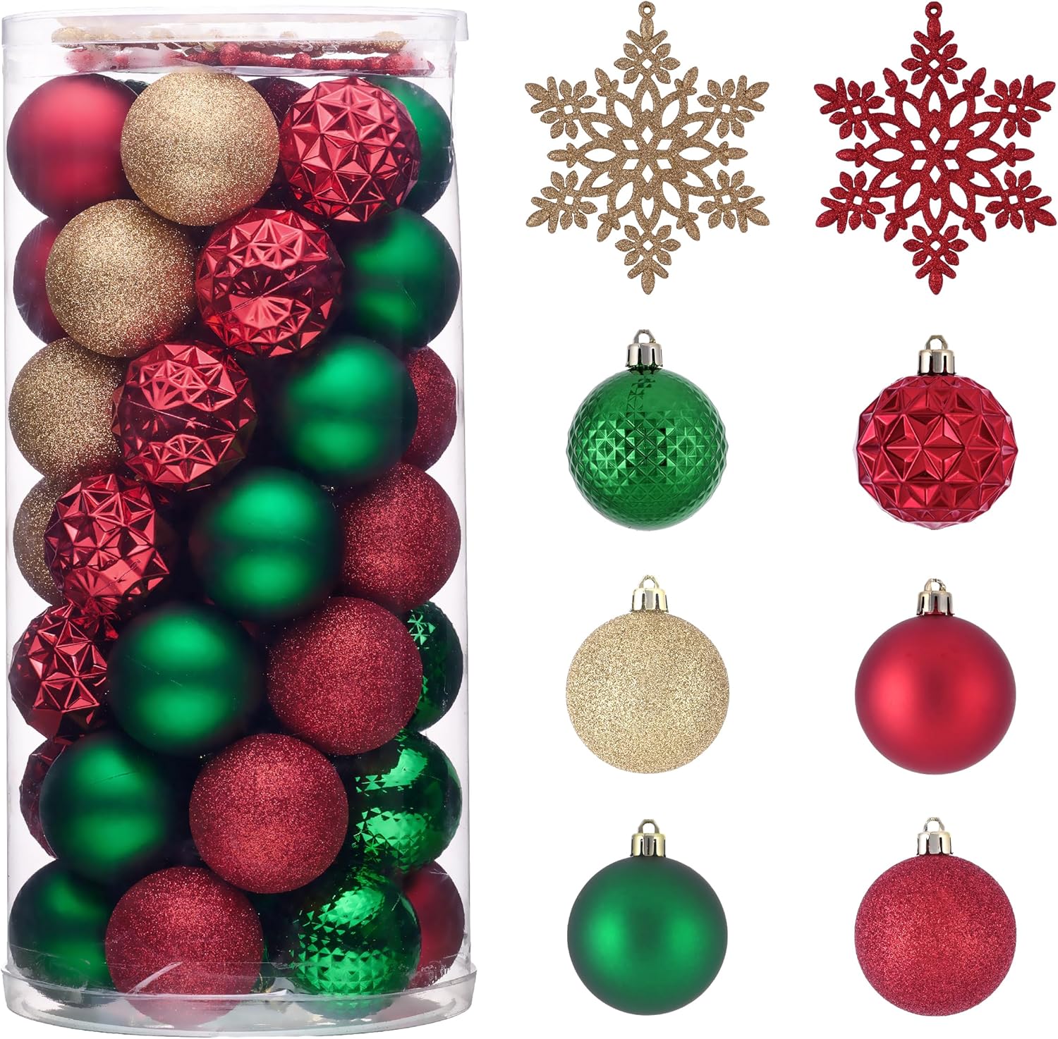 Valery Madelyn Juego de adornos decorativos para árbol de Navidad, decoración de Halloween, 50 unidades, rojo, verde y dorado, inastillables, a
