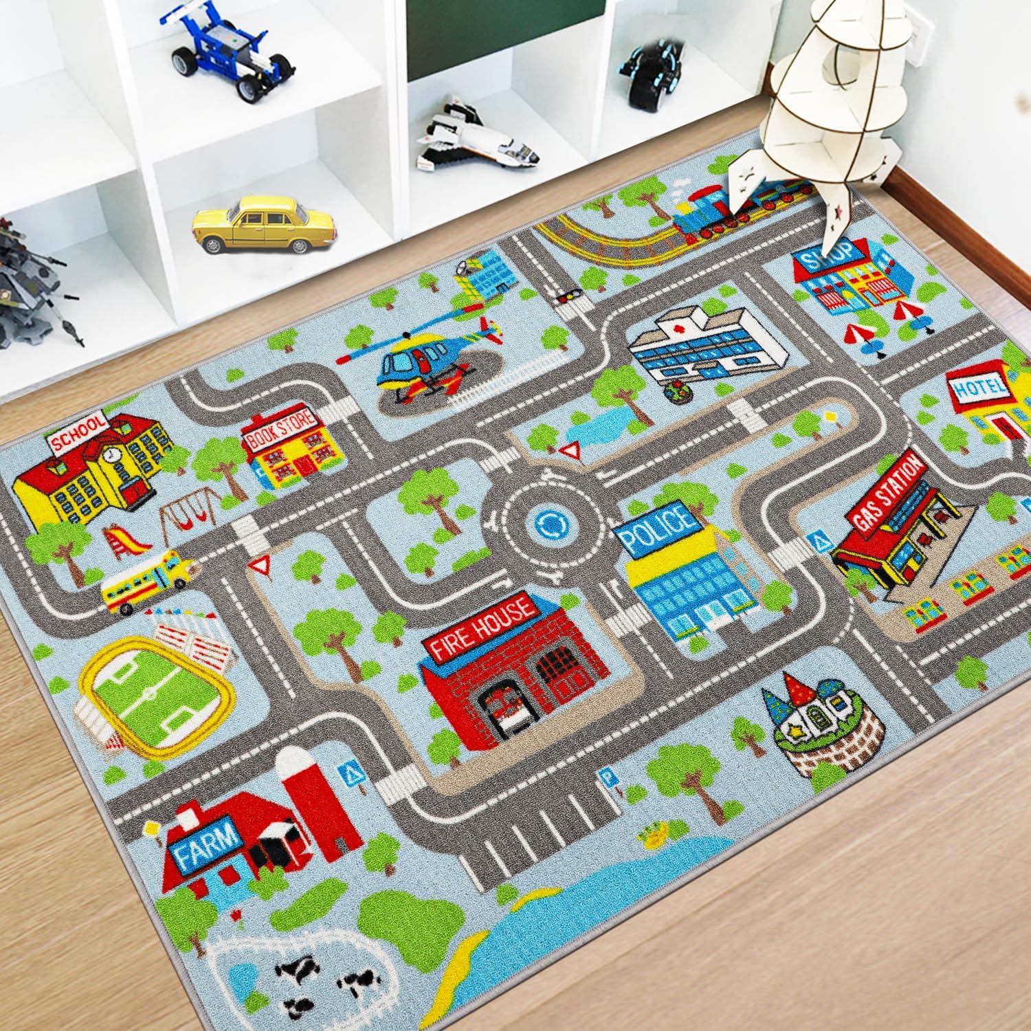 Capslpad Kids Rug Educational Play Rug 5.2’x3.3′ Traffic Road Kids Play Car Mat Large Learning Play Game Area Rug Kids Carpet for Playroom Living