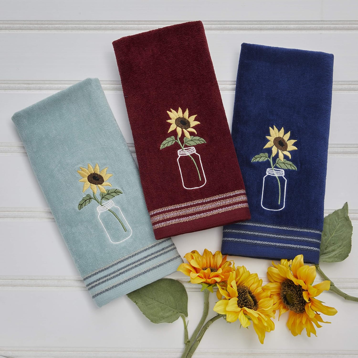 SKL Home by Saturday Knight Ltd. – Toalla de mano con girasol en tarro (paquete de 2), color azul