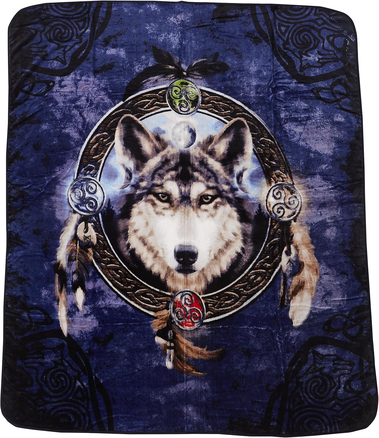 Regal Comfort Manta de tamaño Queen  Guía de lobo celta  Manta de piel sintética de peso medio de 86 x 79 pulgadas para cama, sofá, decoración de