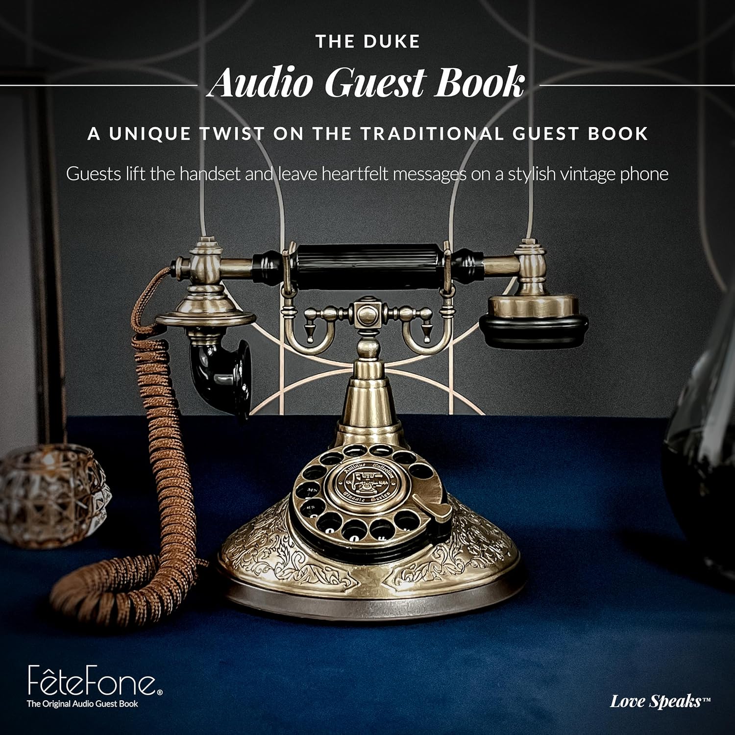 FeteFone The Duke – Libro de invitados con audio vintage, grabador de mensajes de correo de voz único, alternativa para boda, despedida de soltera,