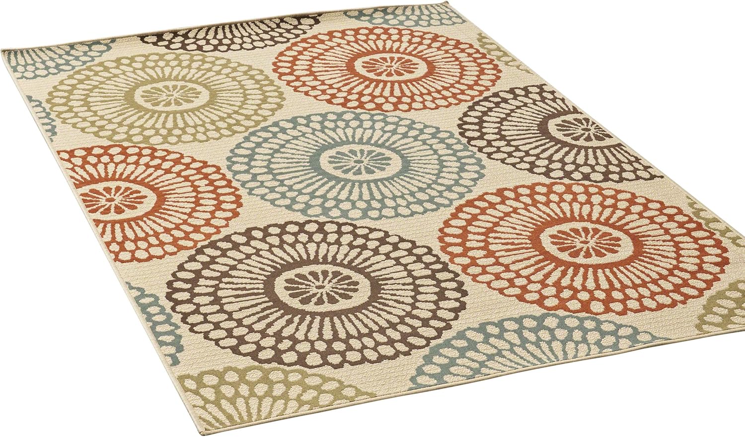 Christopher Knight Home Dahlia – Alfombra floral para exteriores de 5 x 8 pies, color beigeazul