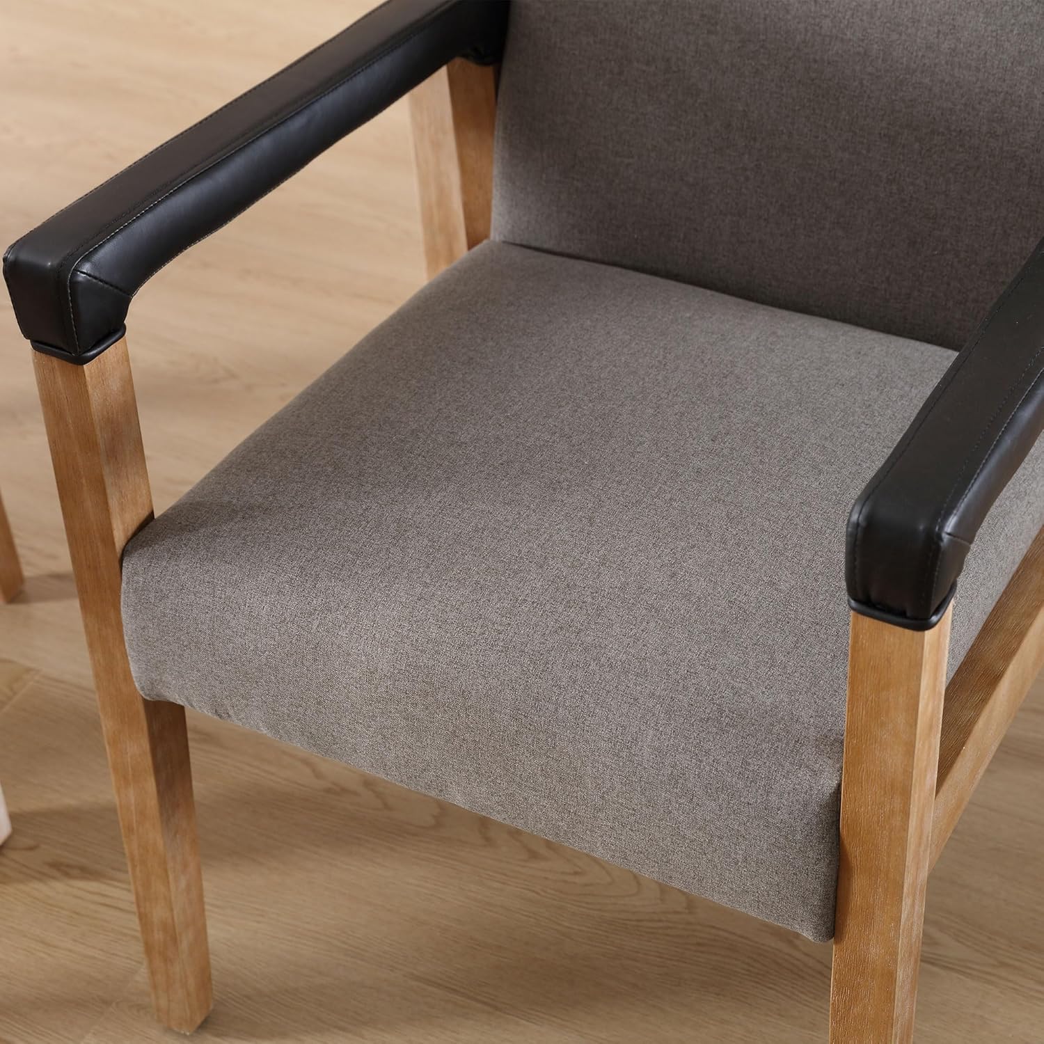 DM Furniture Juego de 2 sillas de comedor modernas de mediados de siglo, tapizadas de tela de lino, cómodas sillas de cocina con marco de madera