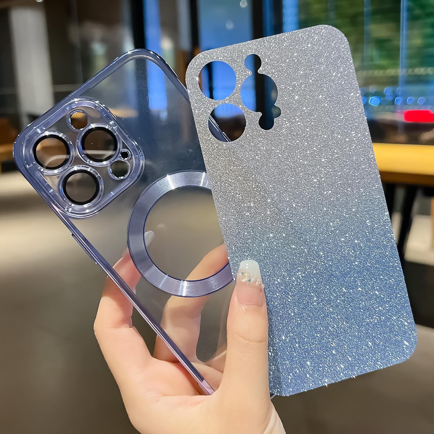 Funda magnética con purpurina para iPhone 15 Pro Max, compatible con MagSafe, protección completa de la lente de la cámara, chapado de lujo, bonita