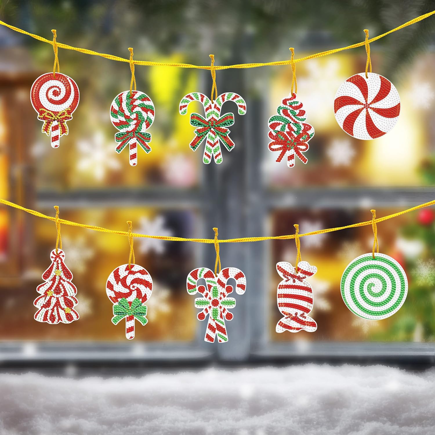 LXTONG Colgante colgante de pintura de diamante, 10 piezas de cristal con forma especial de árbol de Navidad, pintura de diamantes por números,