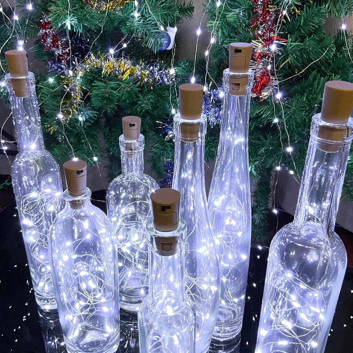 Luces para botella de vino con corcho, 20 luces LED de 6.6 pies de alambre plateado para botella de corcho, mini tira de luces de hada, para tarro