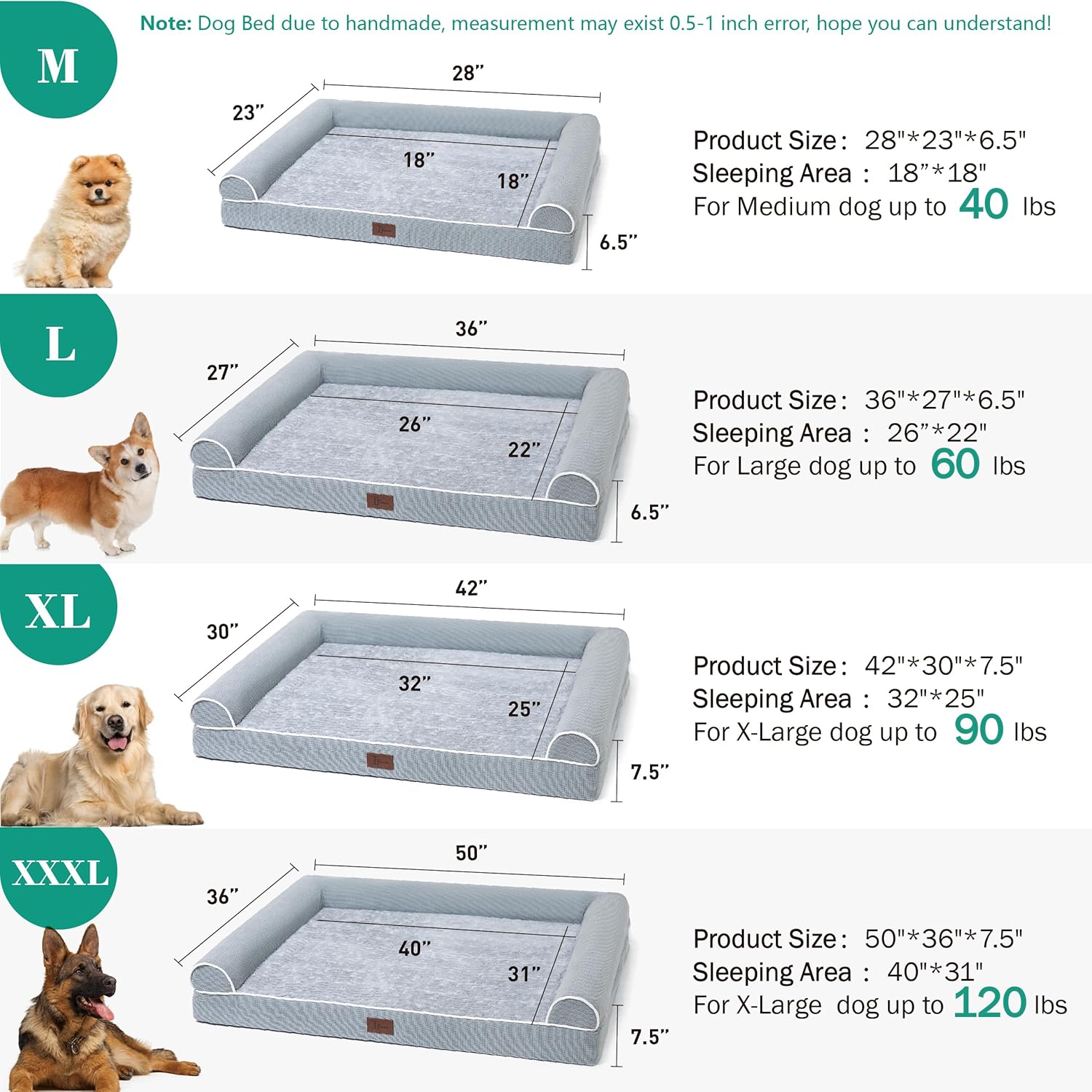 Camas ortopédicas para perros grandes, tapete de espuma para mascotas forrado impermeable con funda extraíble y lavable y parte inferior