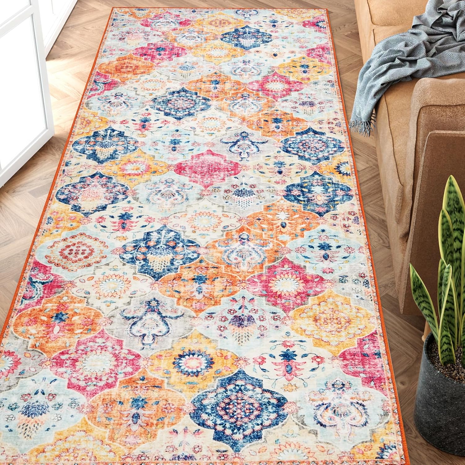Alfombra de pasillo de 2 x 6 pies, lavable, antideslizante, para interiores, alfombra envejecida para cocina, entrada, dormitorio, sala de estar,