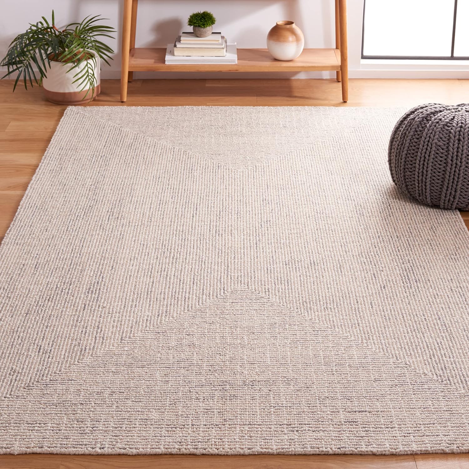 Safavieh Abstract Collection – Alfombra de área de 6 x 9 pies, gris y marfil, lana hecha a mano, ideal para zonas de alto tráfico en sala de estar,