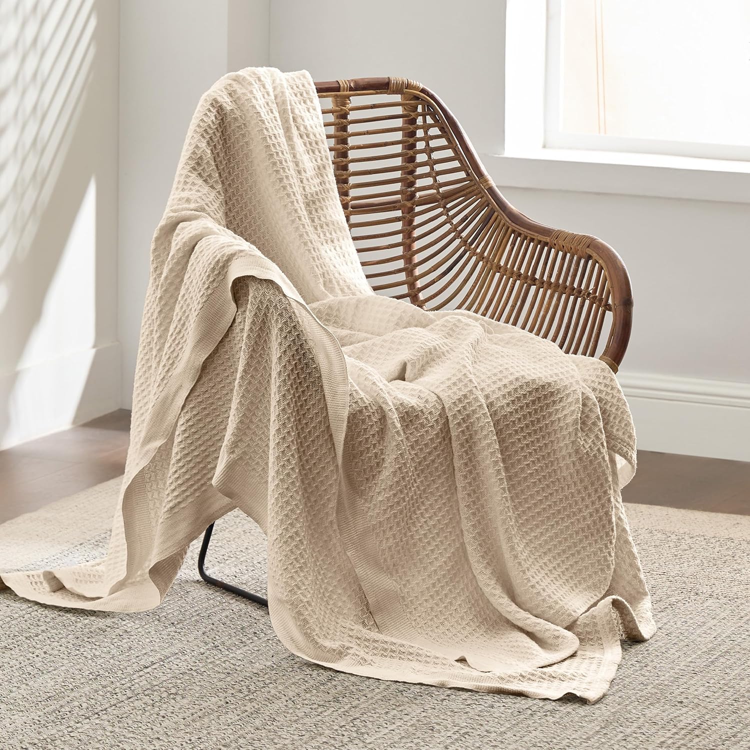 Bedsure – Mantas 100 % algodón tamaño Twin XL para cama, tejidas con punto gofre de 405 GSM, acogedoras, cálidas, suaves y livianas, para todas las
