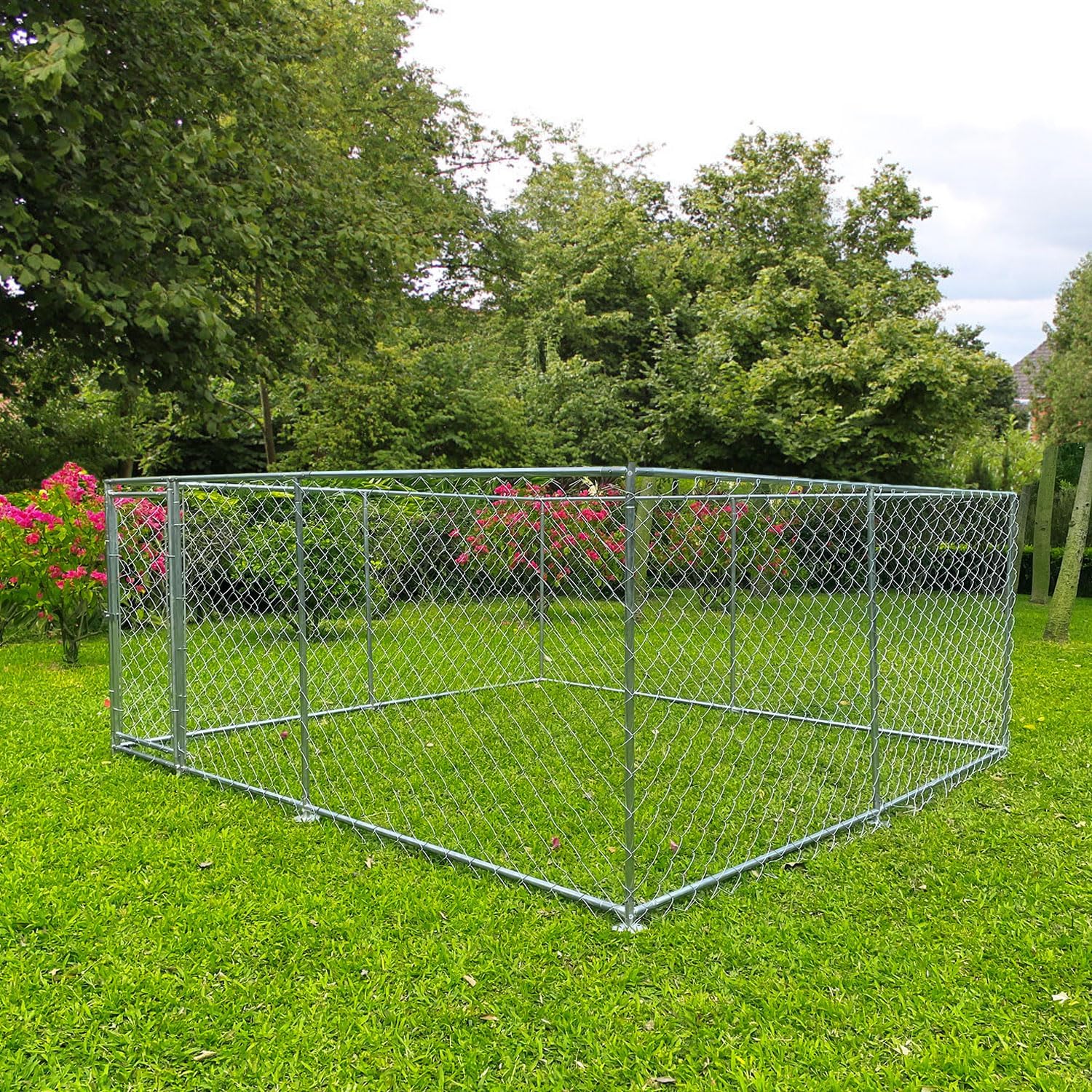 Perrera grande para exteriores, casa resistente para perros al aire libre, cerca para perros con bloqueo seguro para patio trasero (10 x 10 x 4.16