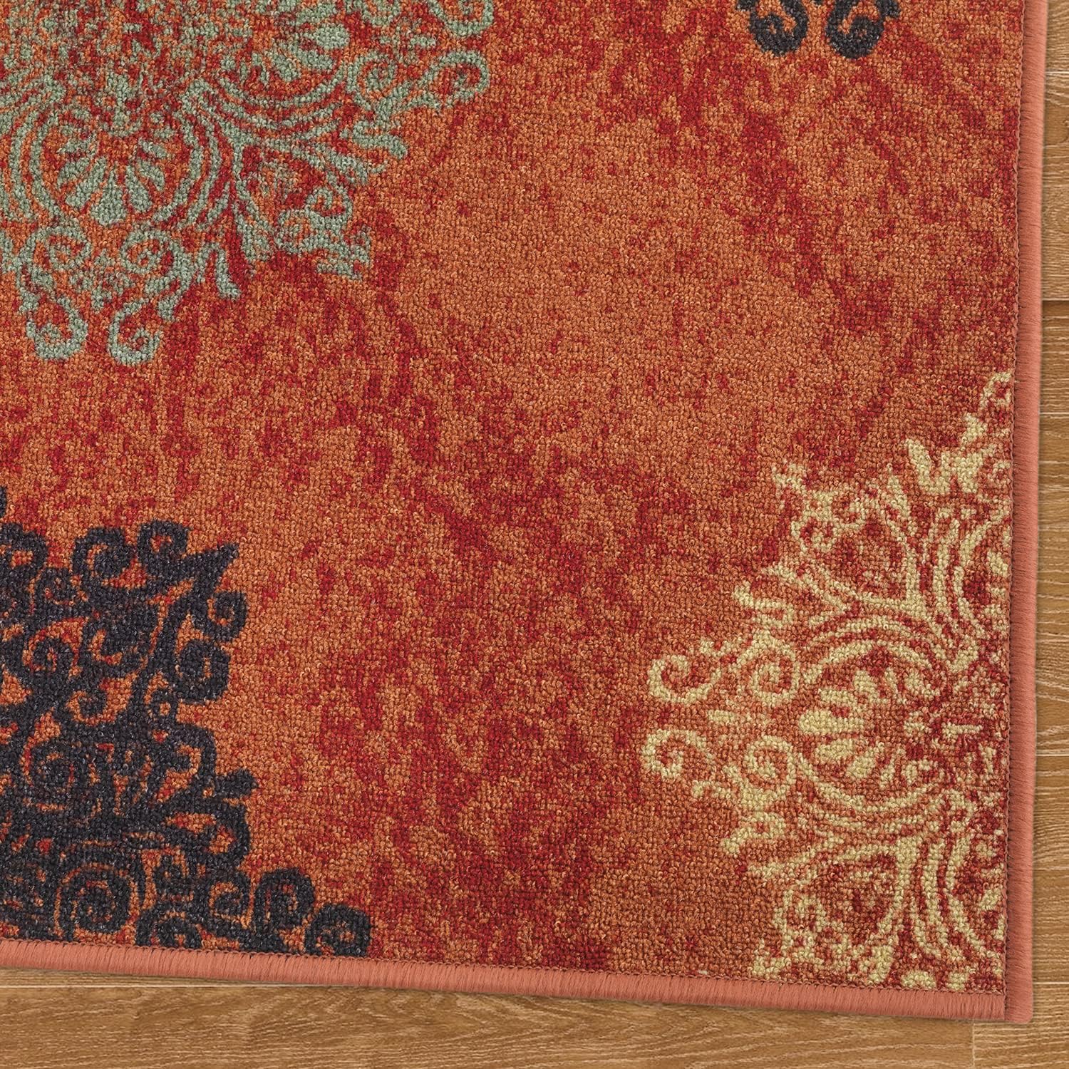 Antep Rugs Alfombras modernas florales 2 x 4 antideslizantes (antideslizante) de perfil bajo con respaldo de goma para cocina (marrón óxido, 2 pies