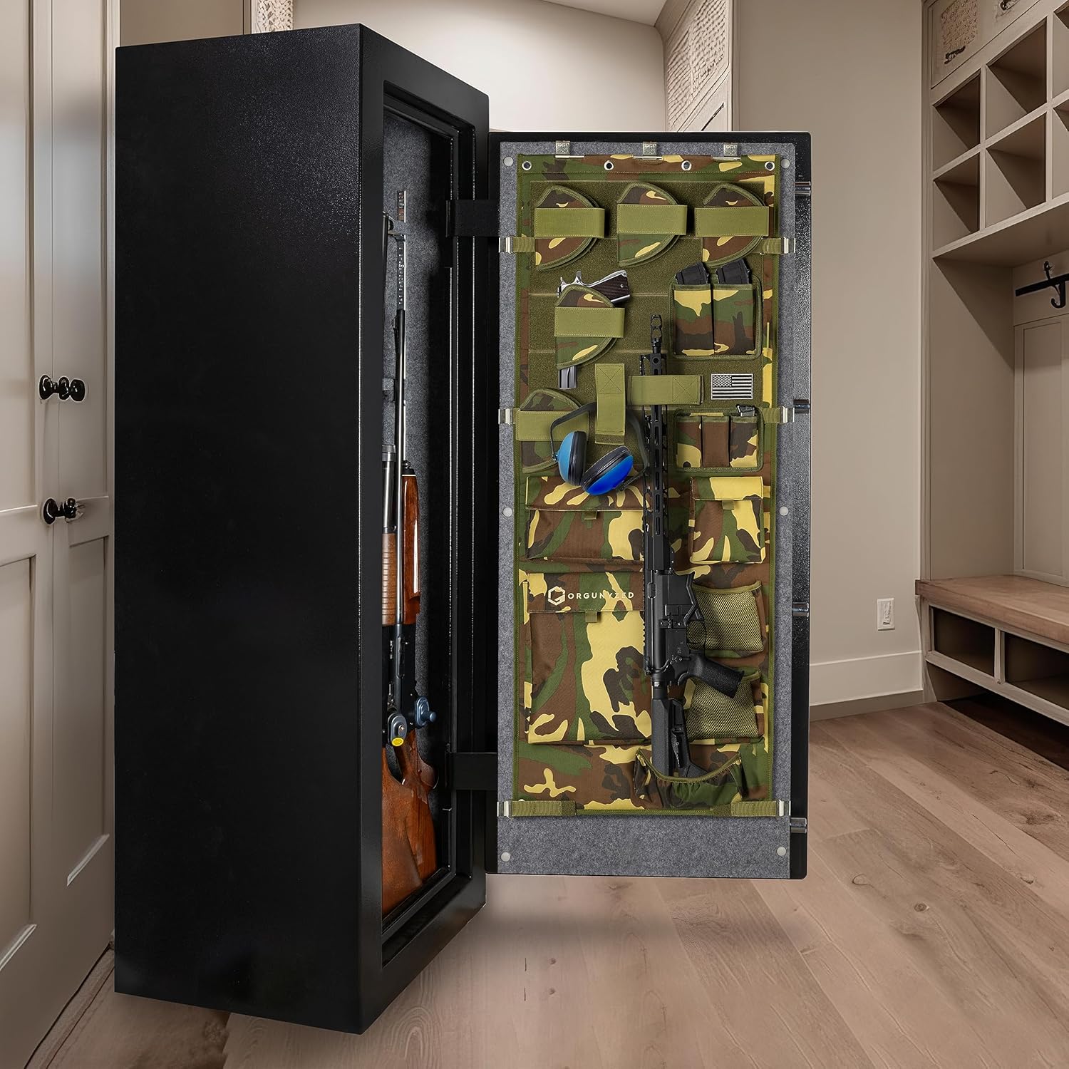 Organizador de puerta seguro para armas  Organizador de panel de puerta seguro para armas con soporte extraíble para pistola  Almacenamiento de