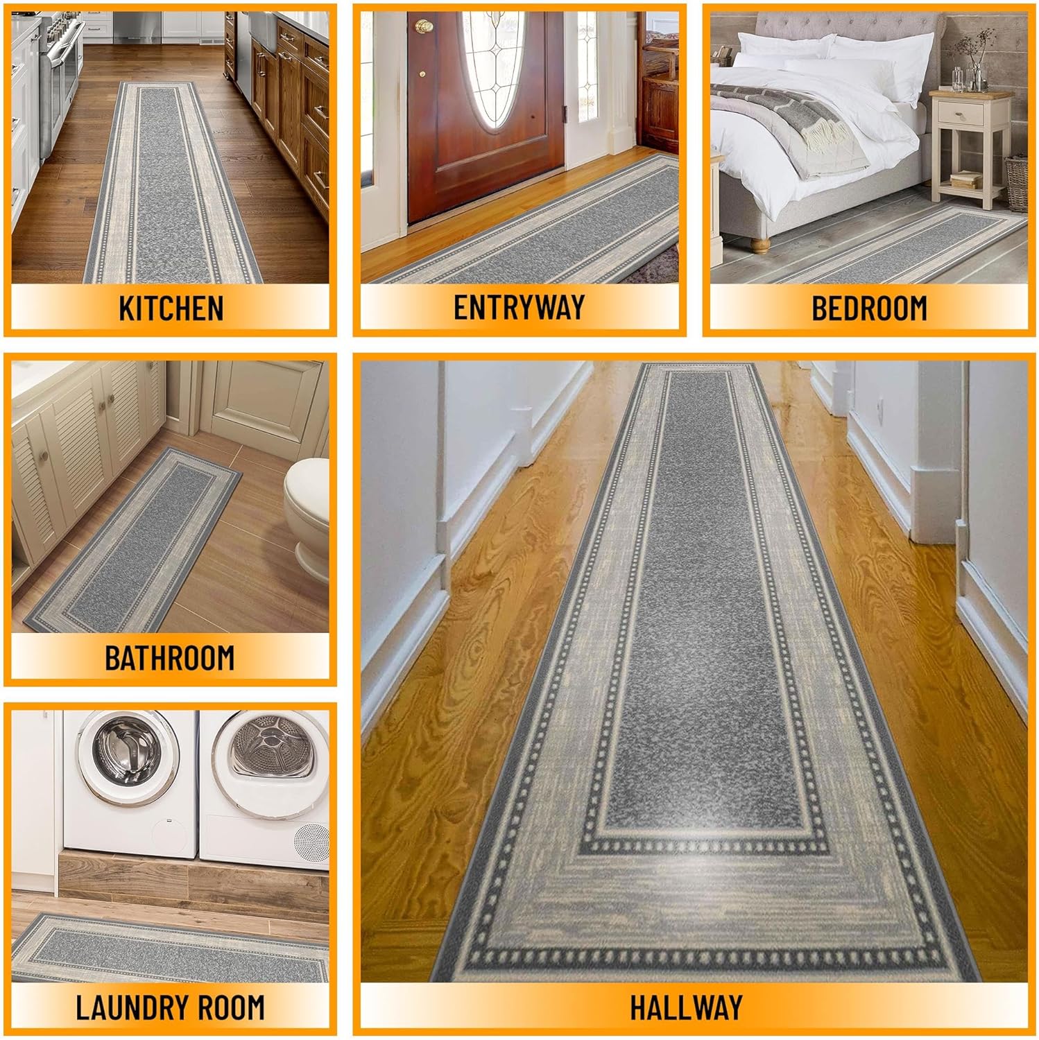 Ottomanson Ottohome Collection – Alfombra antideslizante de goma con bordes de 3 x 10 pulgadas, 2 pies 7 pulgadas x 9 pies 10 pulgadas, color gris