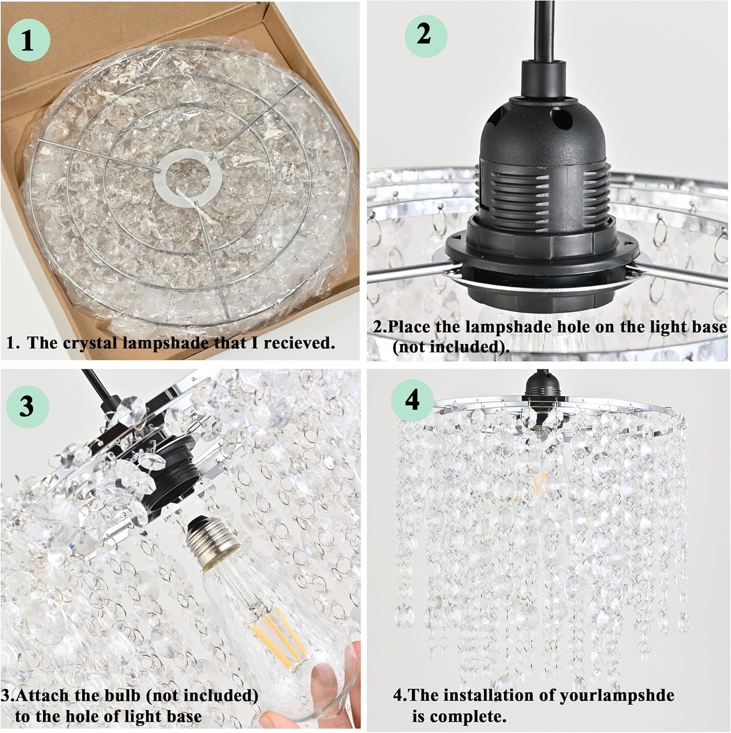 Cortinas de araña acrílicas, pantalla de lámpara de cristal, lámpara de techo para dormitorio, lámpara de araña de cuentas de 11.81 pulgadas, 3