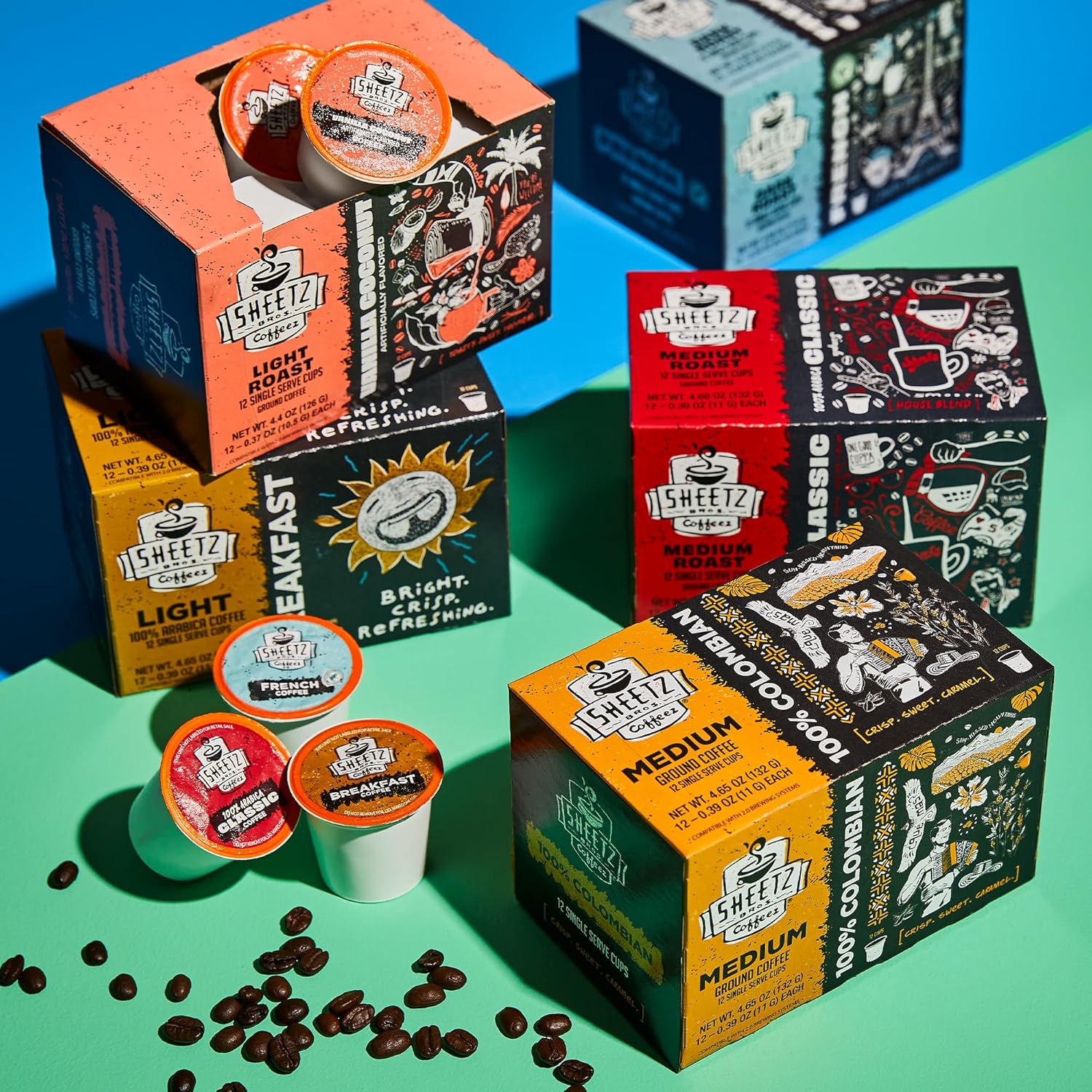 Sheetz Cápsulas de café de una sola porción, mezcla colombina tostado medio, 1 caja (12 tazas individuales)