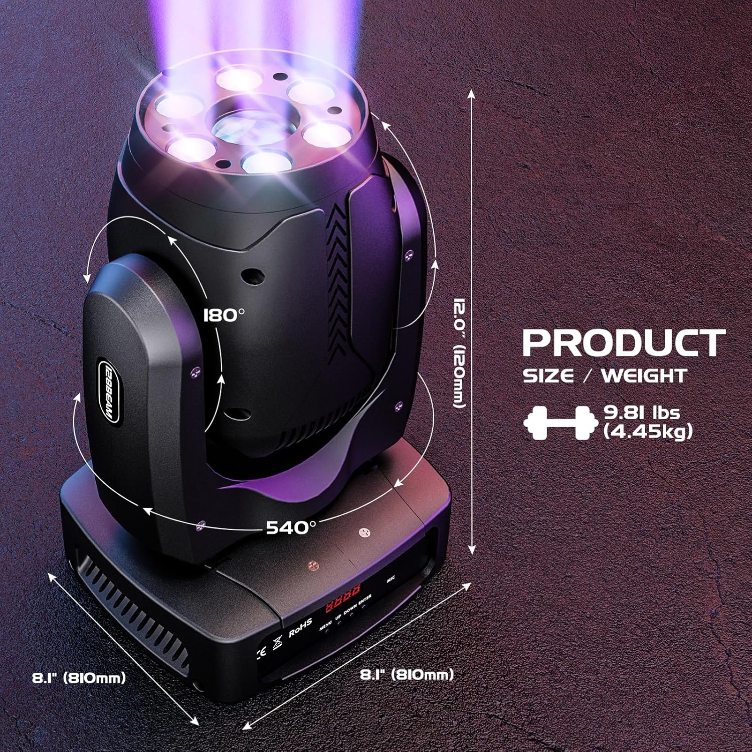HOLDLAMP Luces de DJ de cabeza móvil, luz LED de cabeza móvil de 100 W con función de enfoque, 6 gobos giratorios (prisma de 3 facetas) e
