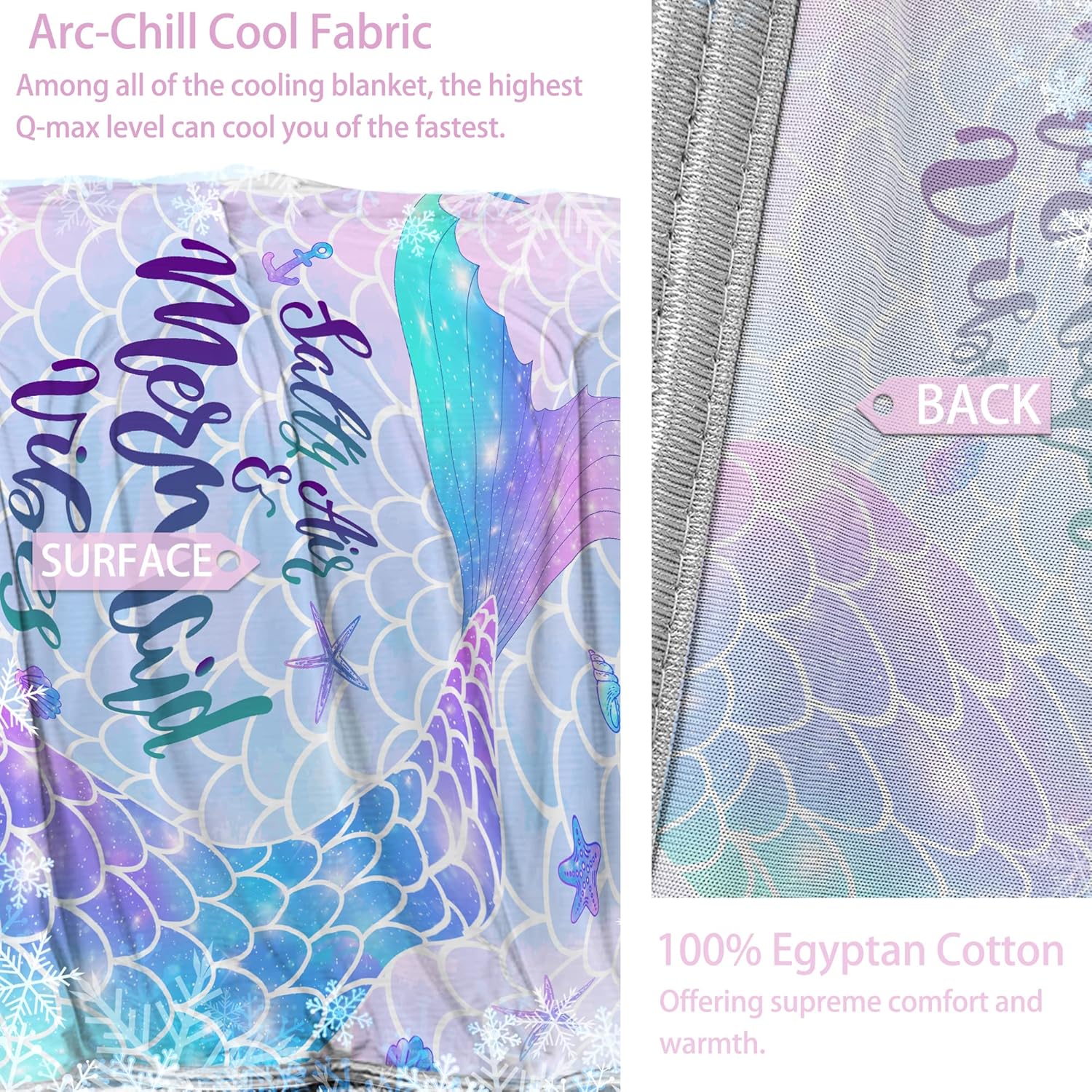 Manta refrescante de sirena para niñas, manta refrescante de sirena para niñas, manta refrescante ligera para niños que duermen con calor, efecto