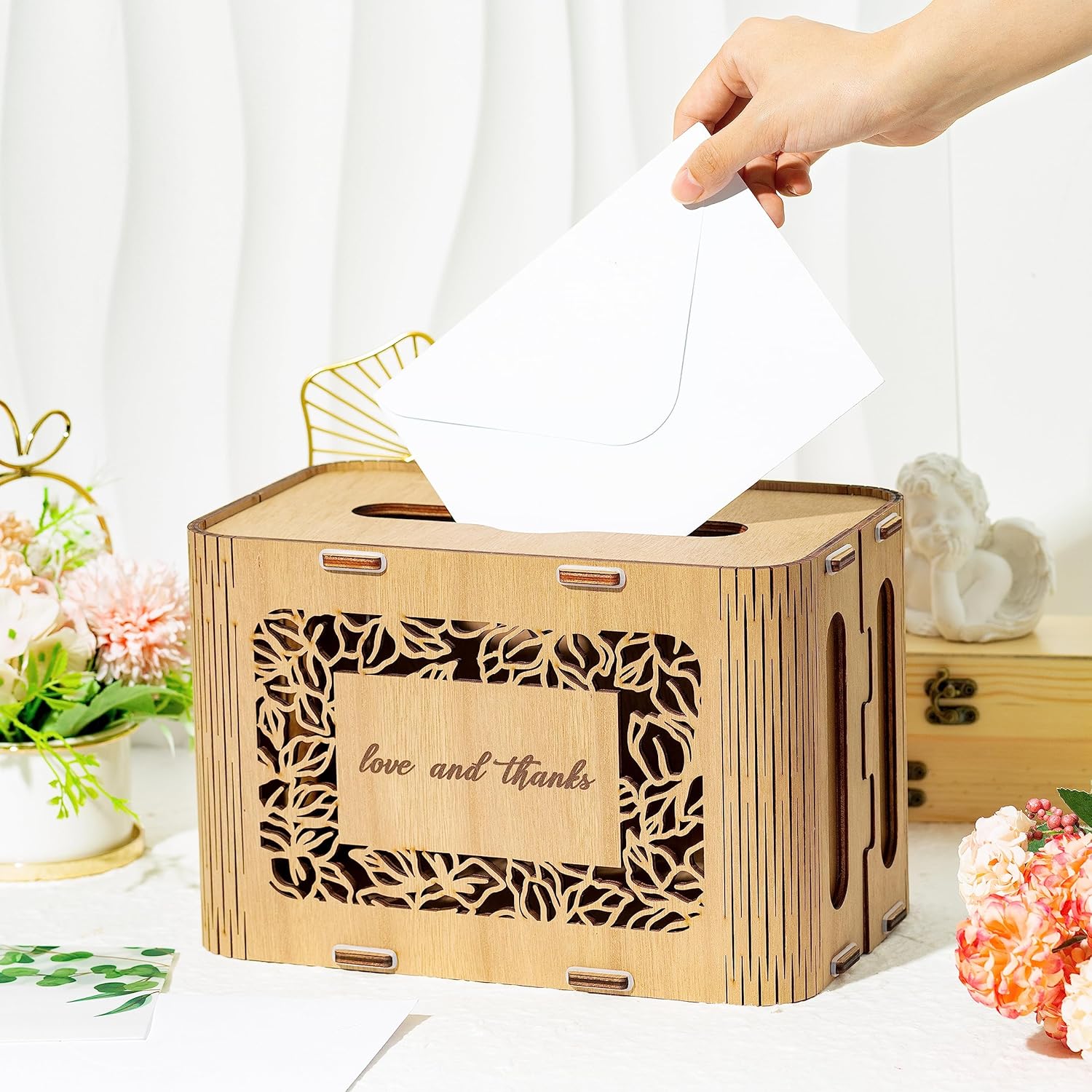 Caja de tarjetas de madera para boda, caja de tarjetas de regalo de amor y agradecimiento, de madera acrílica, rústica, para boda, cumpleaños,