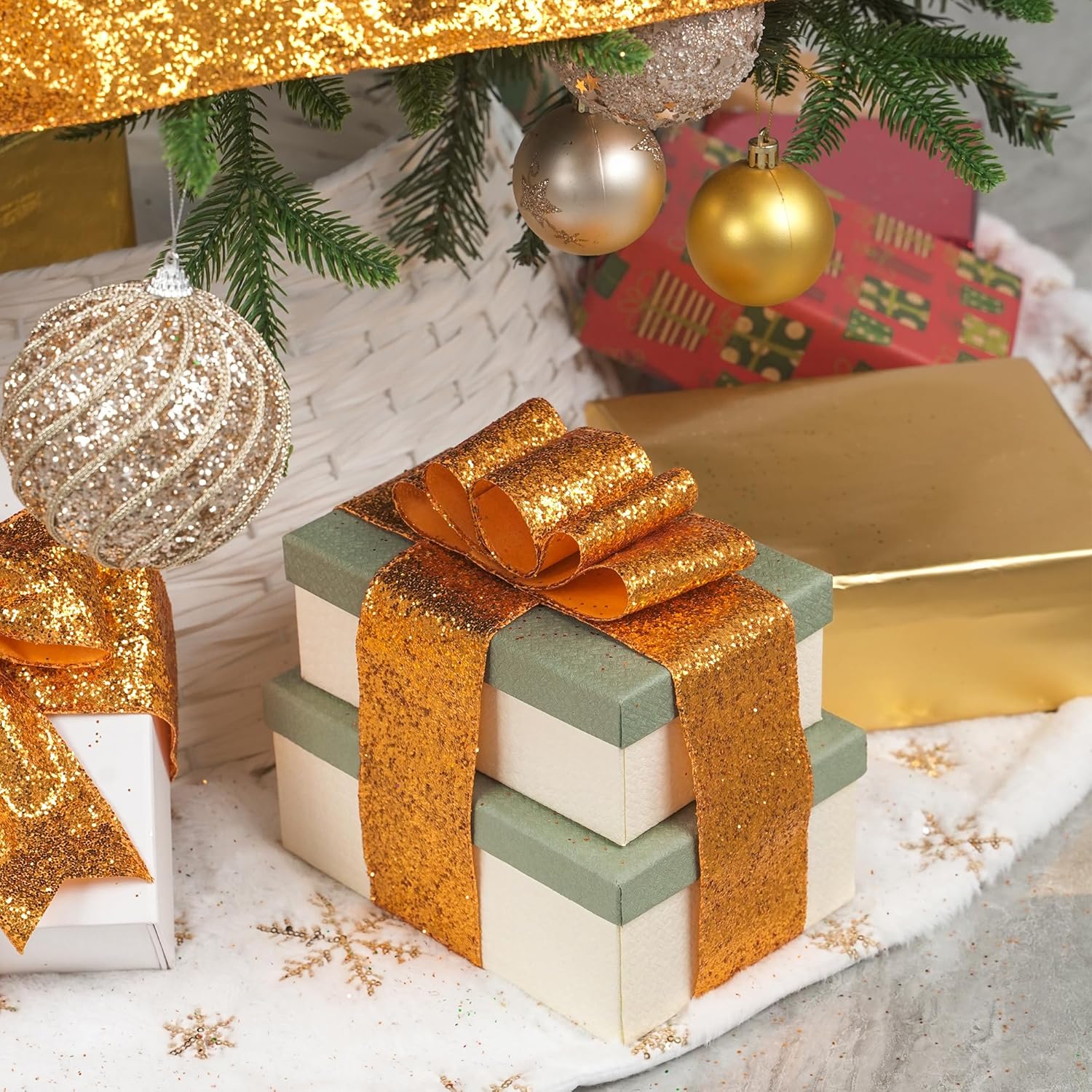 AIMUDI Cinta naranja quemada con alambre de 2.5 pulgadas, cinta naranja de Navidad para decoración de árbol de Navidad, otoño, Acción de Gracias,