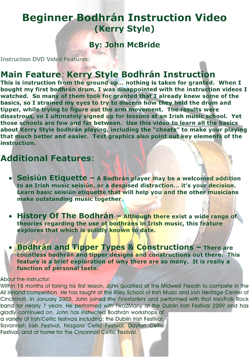 Video de instrucciones de Bodhran para principiantes (estilo Kerry)