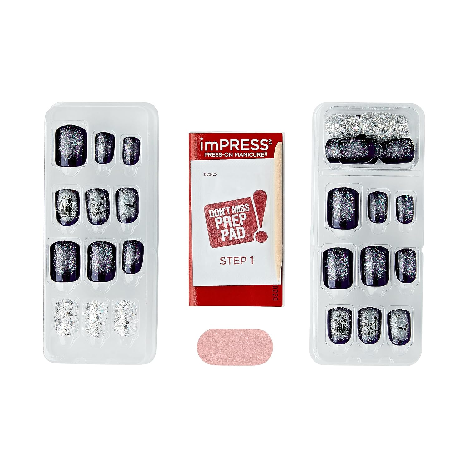 KISS imPRESS – Manicura a presión para Halloween, azul, longitud corta, forma cuadrada, tecnología PureFit, a prueba de astillas, a prueba de
