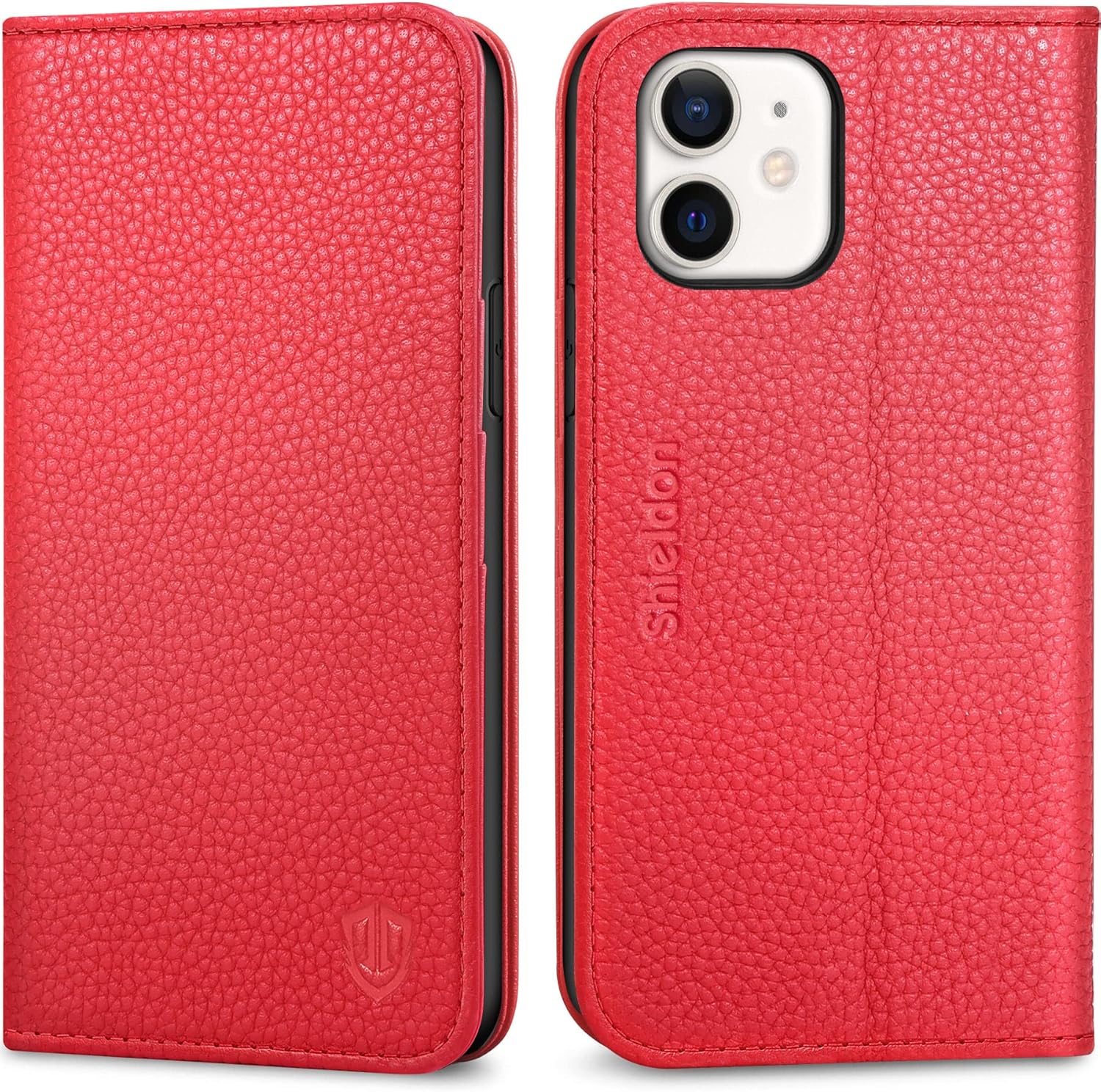SHIELDON Funda tipo cartera para iPhone 11, de piel auténtica, plegable, con función atril, bloqueo RFID, ranuras para tarjetas de crédito, funda