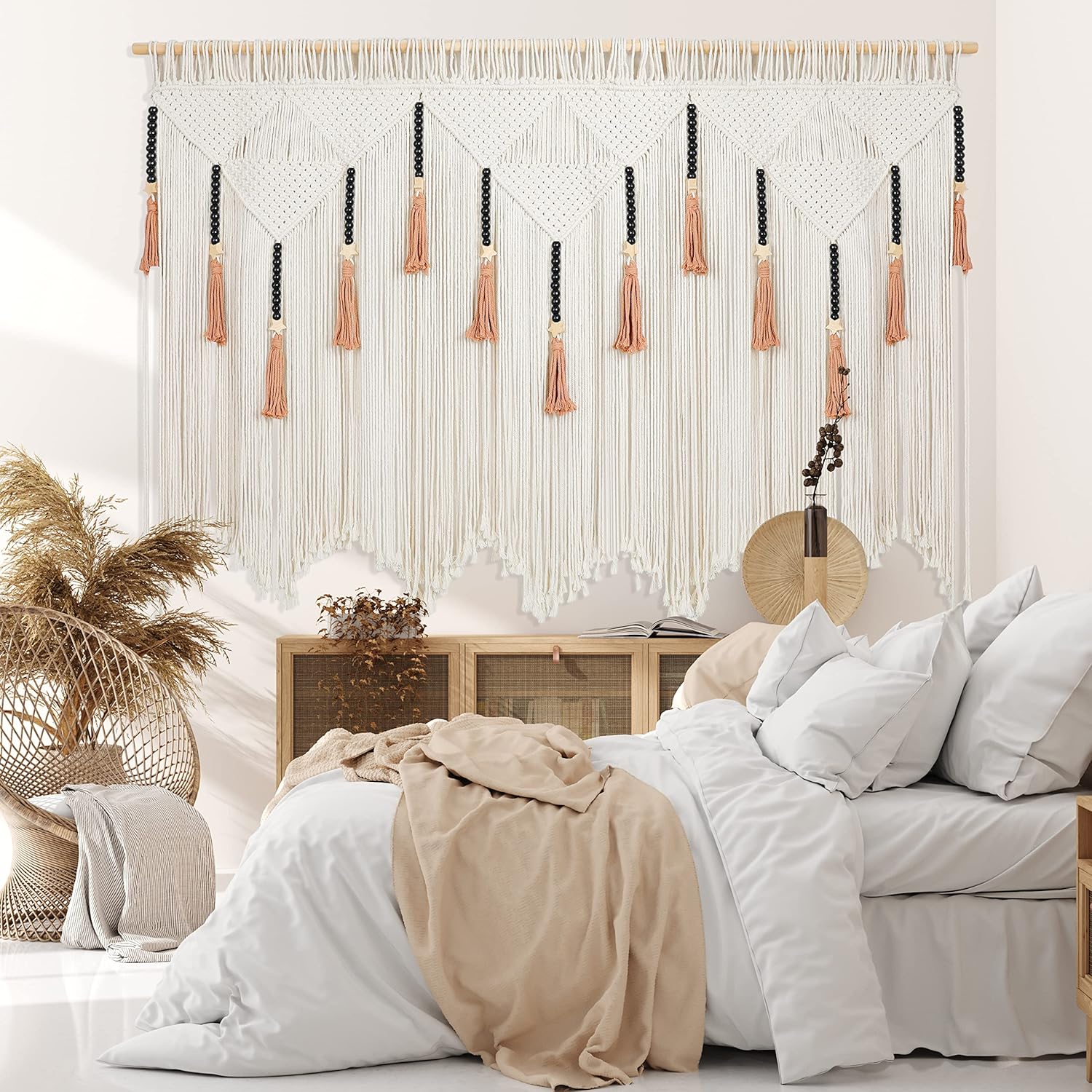 EISKBC Tapiz de macramé para colgar en la pared, cortinas grandes de macramé, decoración de pared de hilo tejido bohemio, decoración bohemia para el