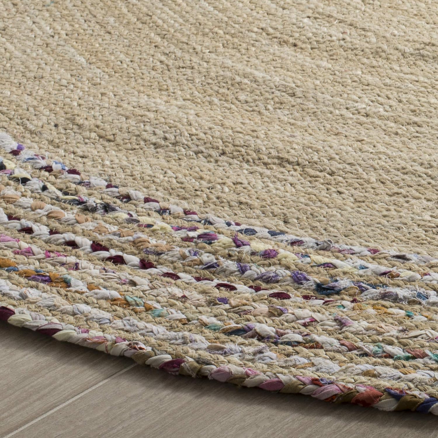SAFAVIEH Cape Cod Collection CAP207B – Alfombra redonda de yute trenzada hecha a mano de 8 pies, color marfil y beige claro