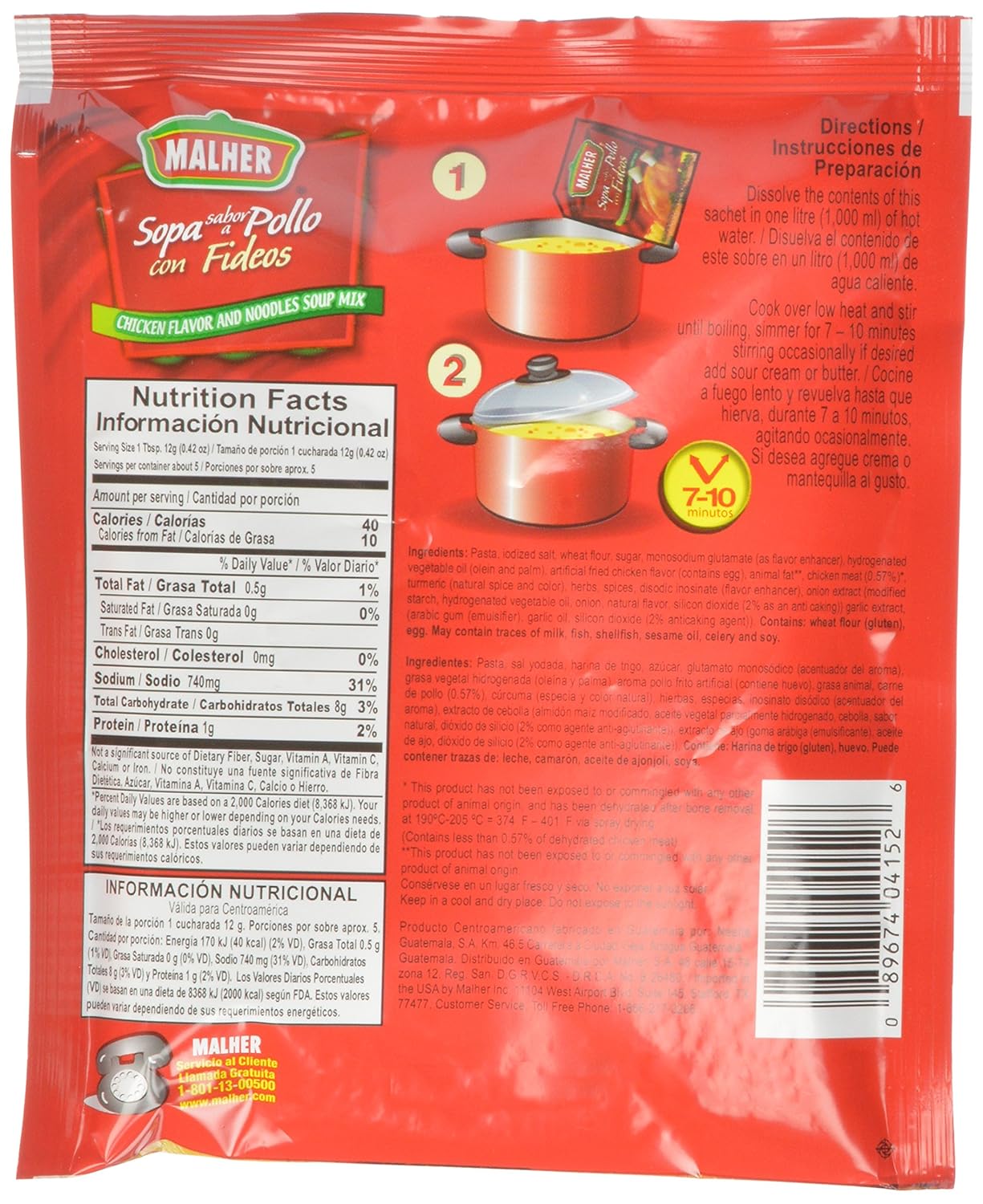 Malher Sopa de fideos con pollo, 2.1 onzas (paquete de 12)