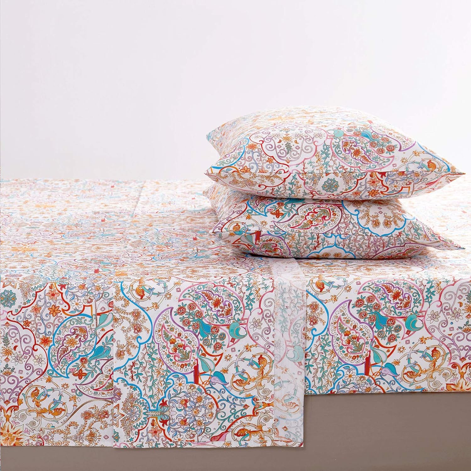 Wake In Cloud – Juego de sábanas bohemias, ropa de cama 100% algodón, estampado de mandala indio bohemio chic (4 piezas, tamaño matrimonial)