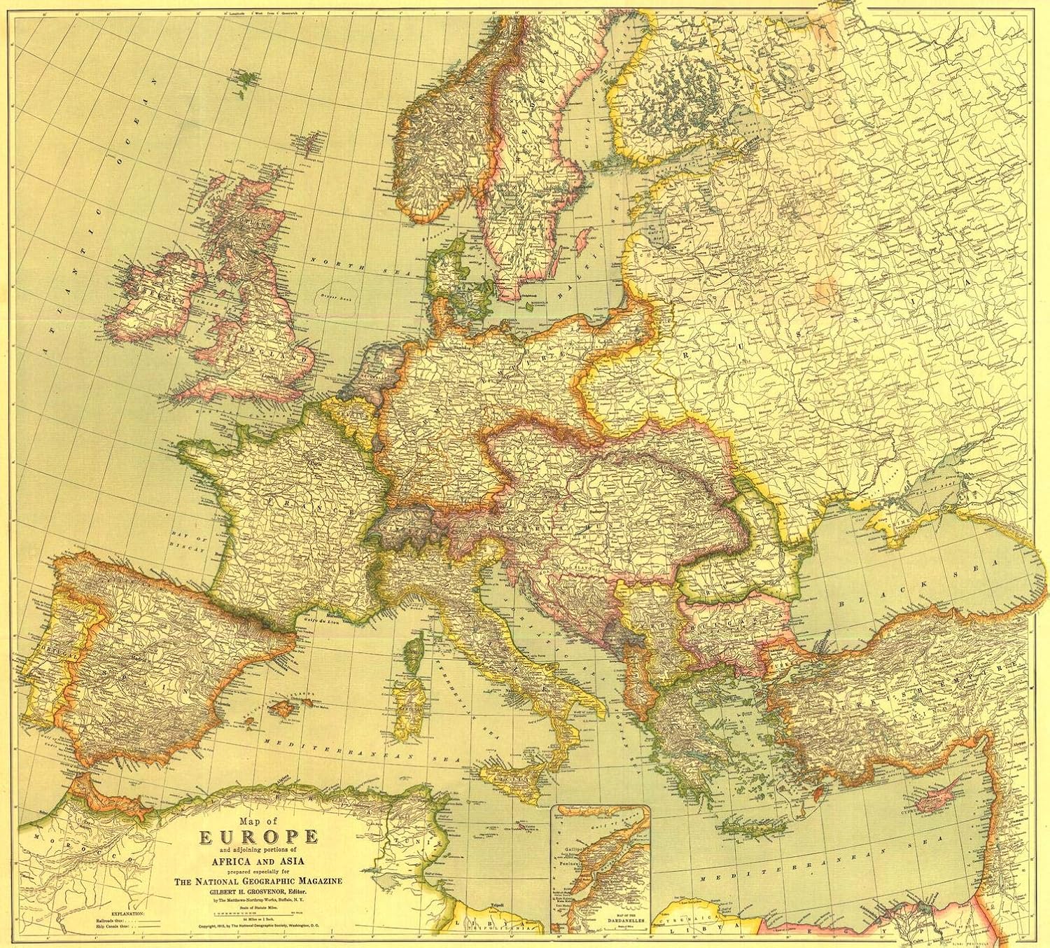 National Geographic Europa 1915 World War 1 – Serie de mapas históricos de pared – 31.5 x 28.5 pulgadas – Rollo de papel